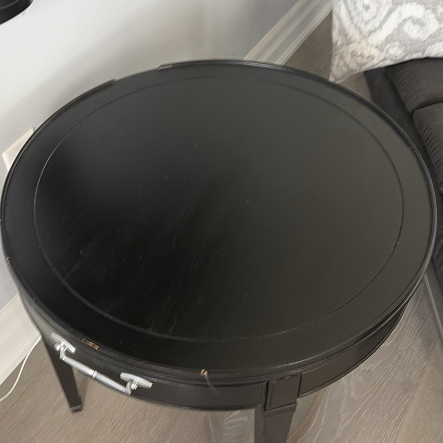 Black Round Accent Table with Drawer - image 2 of 9