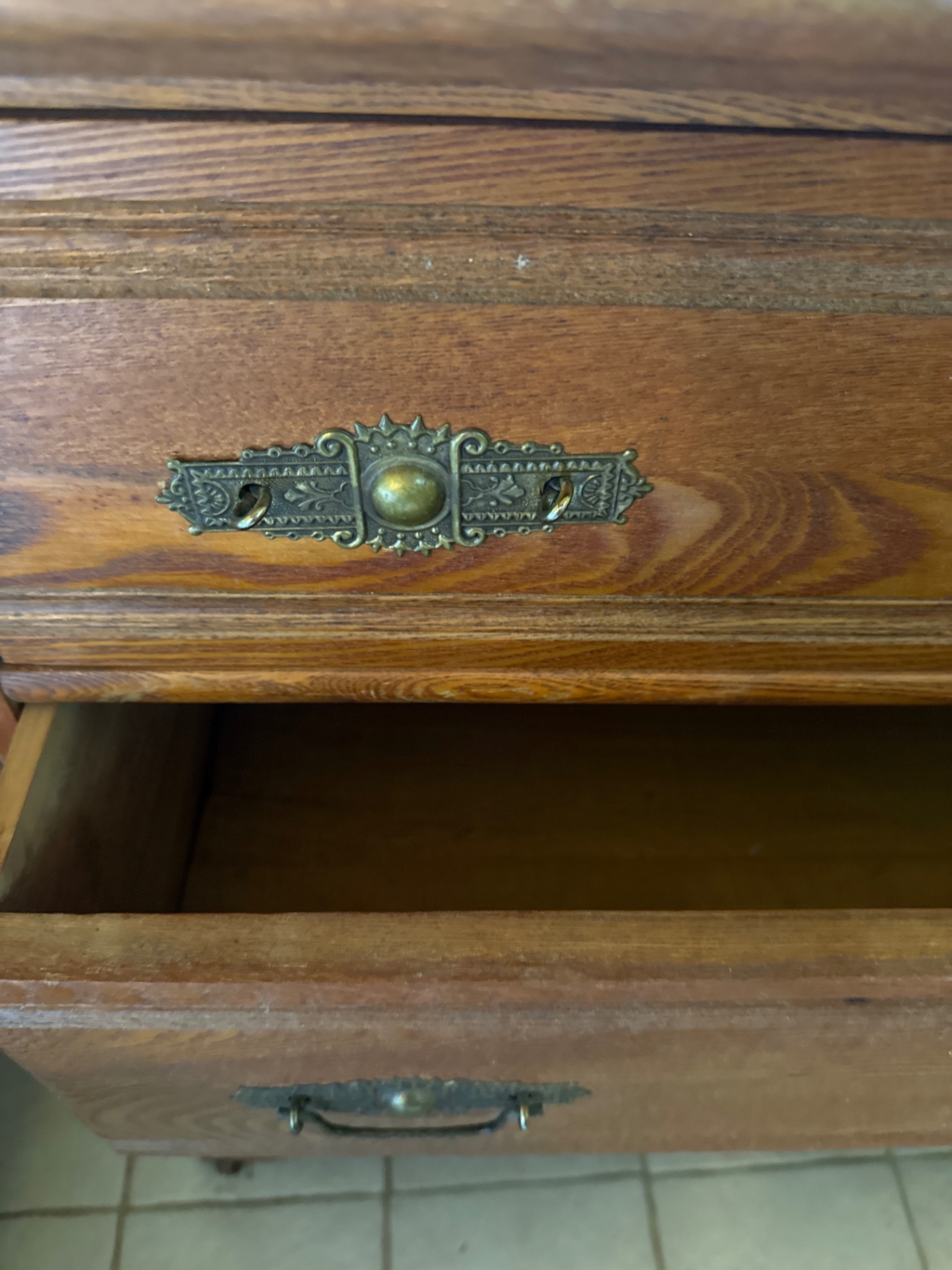 Wooden dresser with glass top and three drawers - image 3 of 3