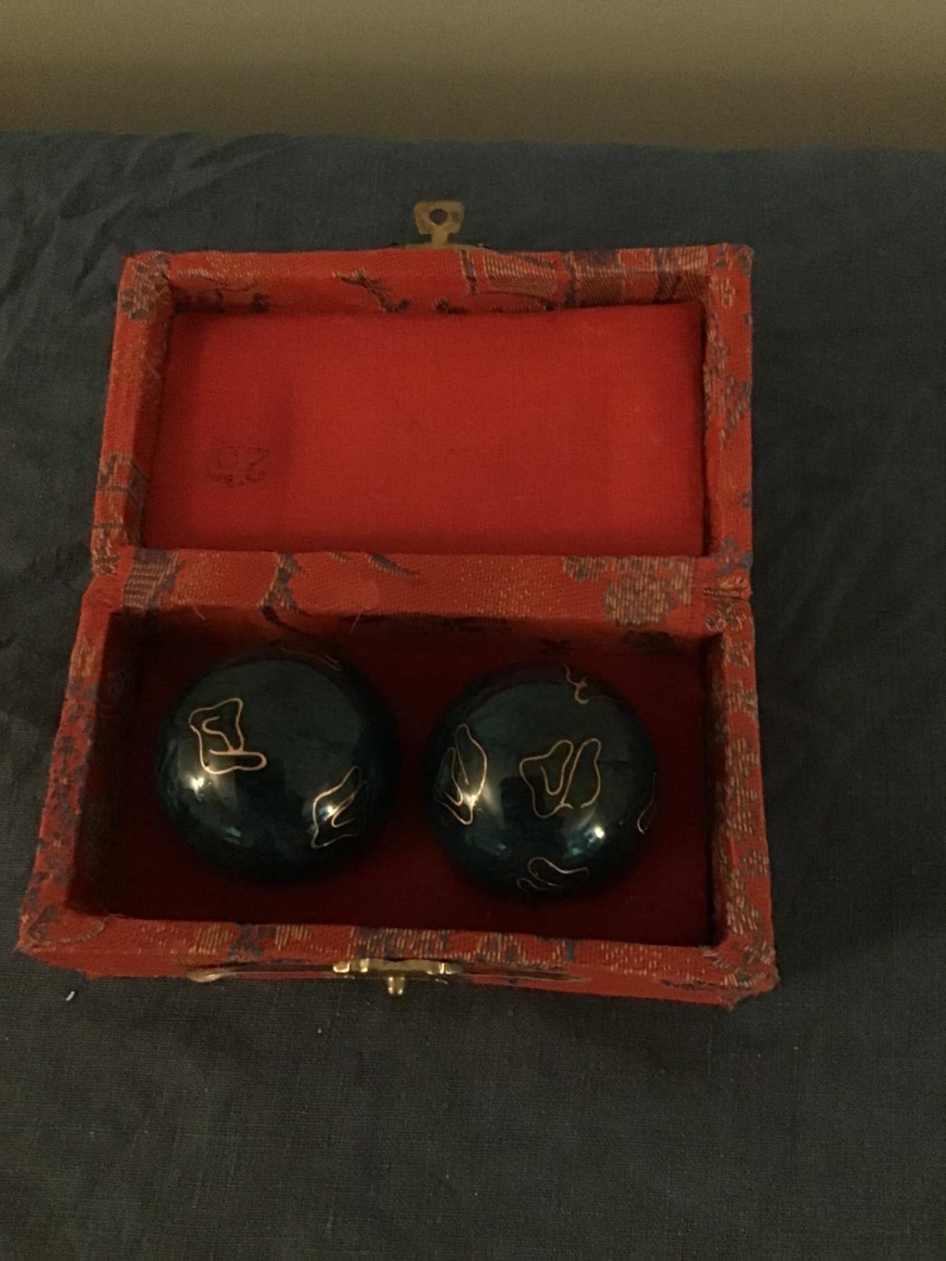 Red fabric box with two dark blue health balls - image 2 of 3