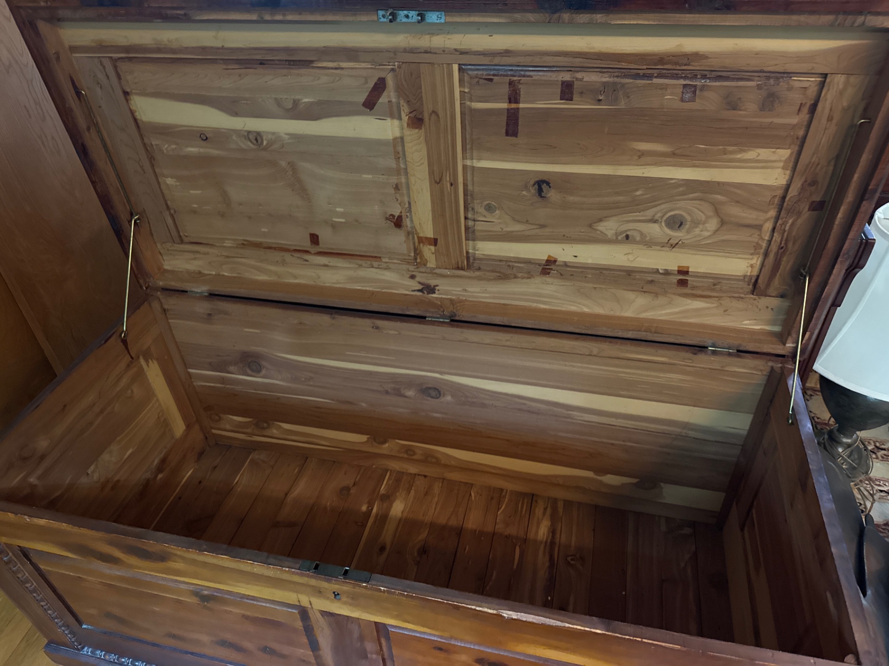 Antique wooden chest with carved trim - image 2 of 2