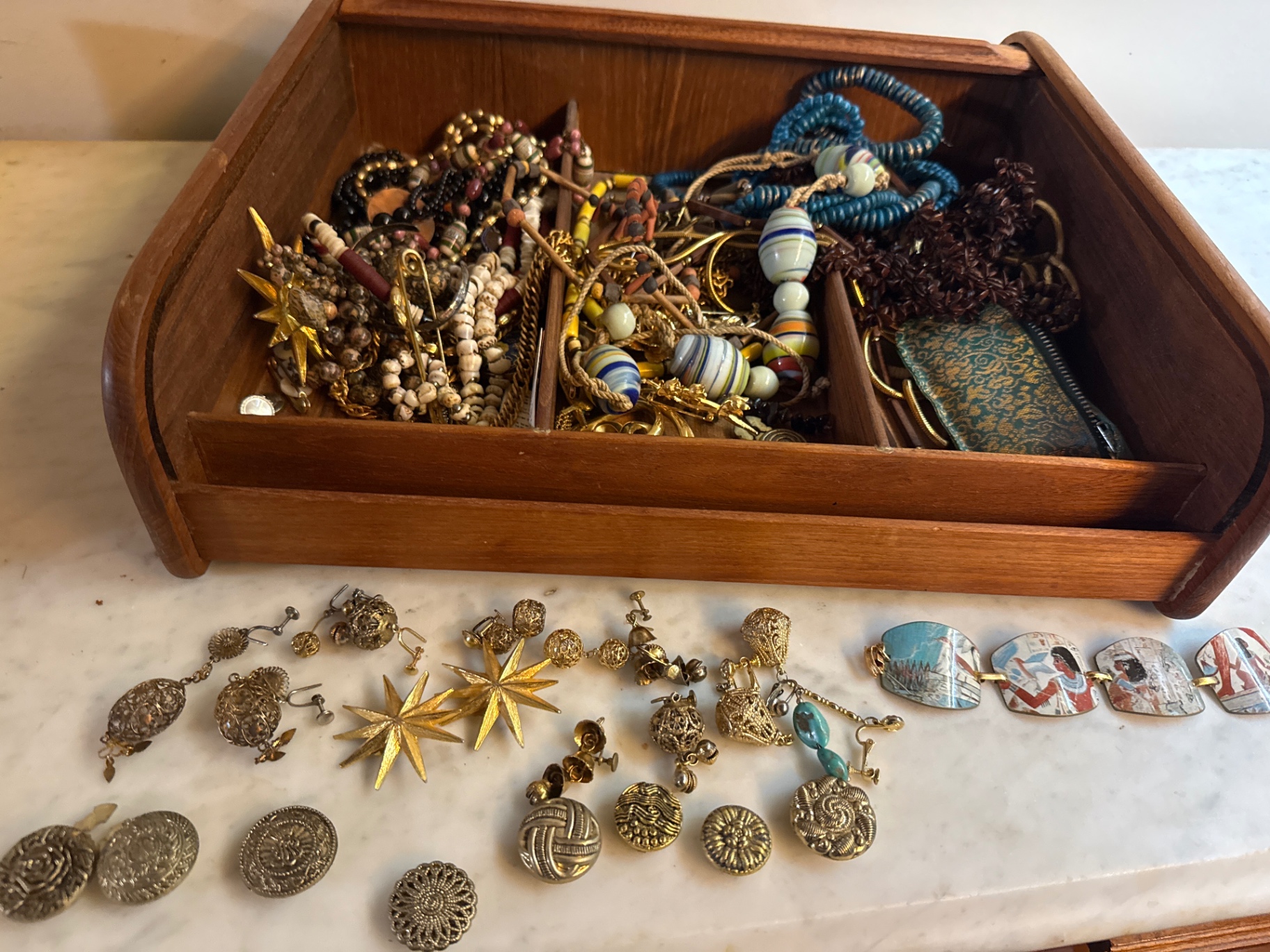 Vintage jewelry assortment in wooden box - image 2 of 7