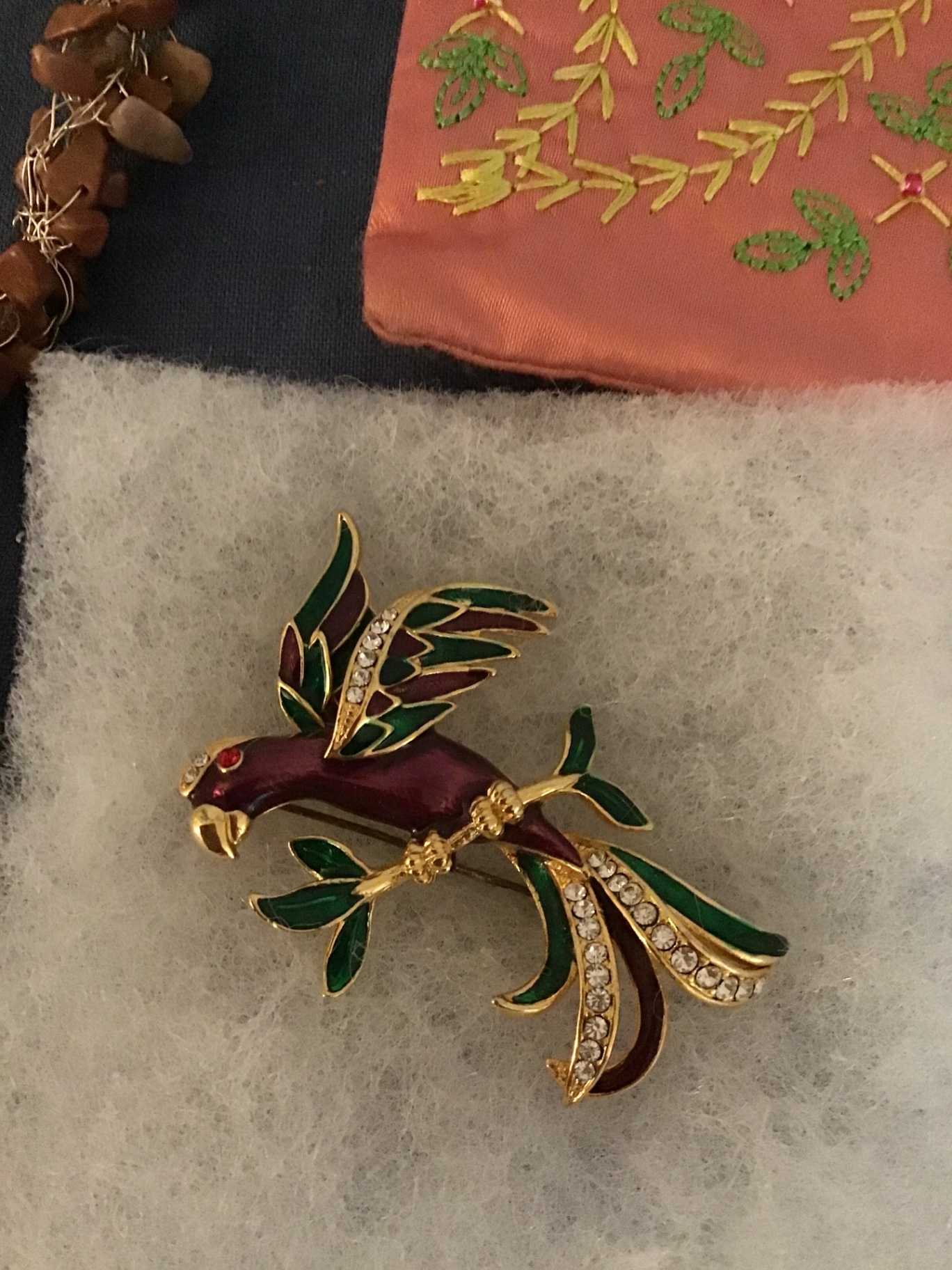 Beaded necklaces, parrot brooch, and embroidered bag - image 3 of 3