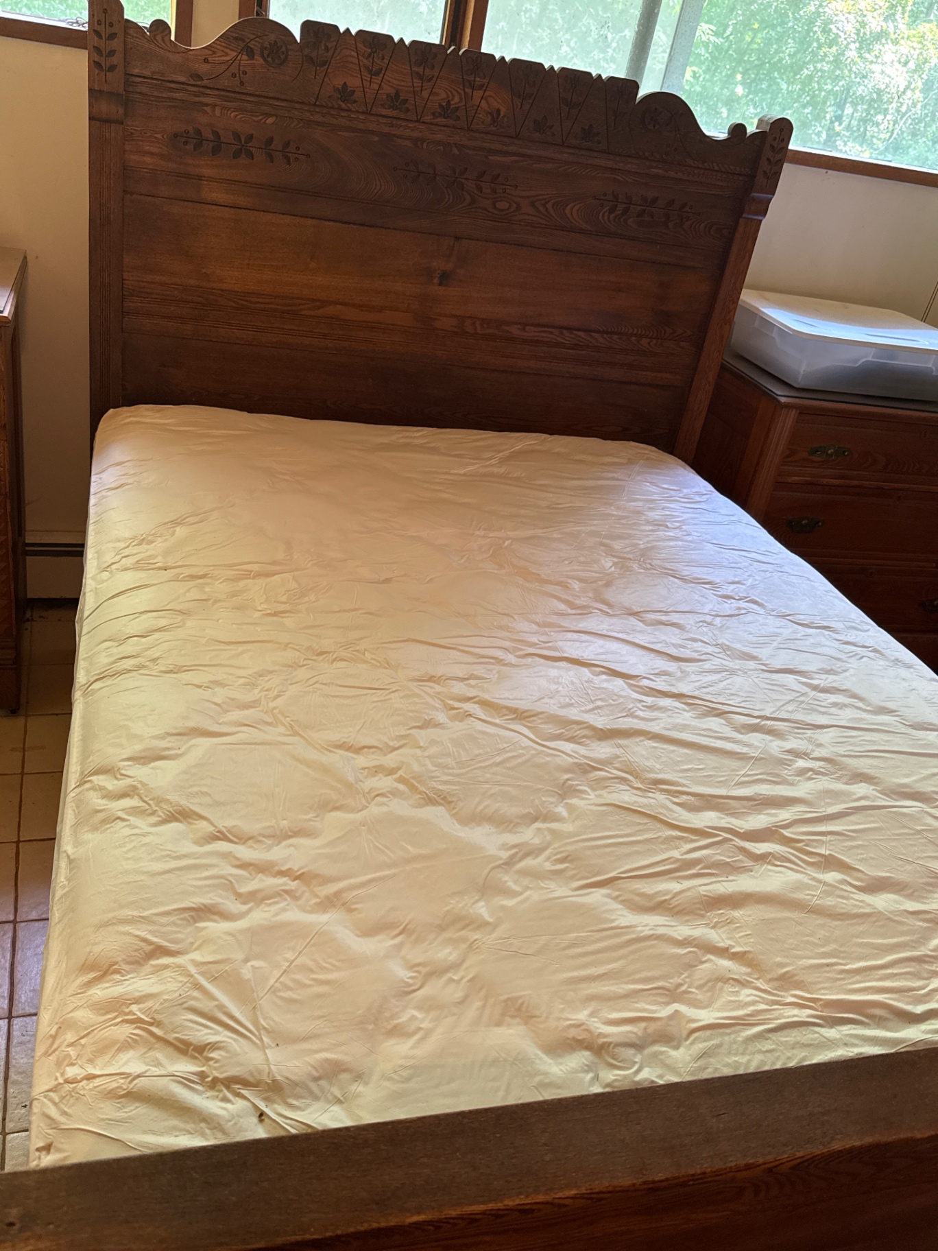 Carved full size wooden bed frame  - image 1 of 3