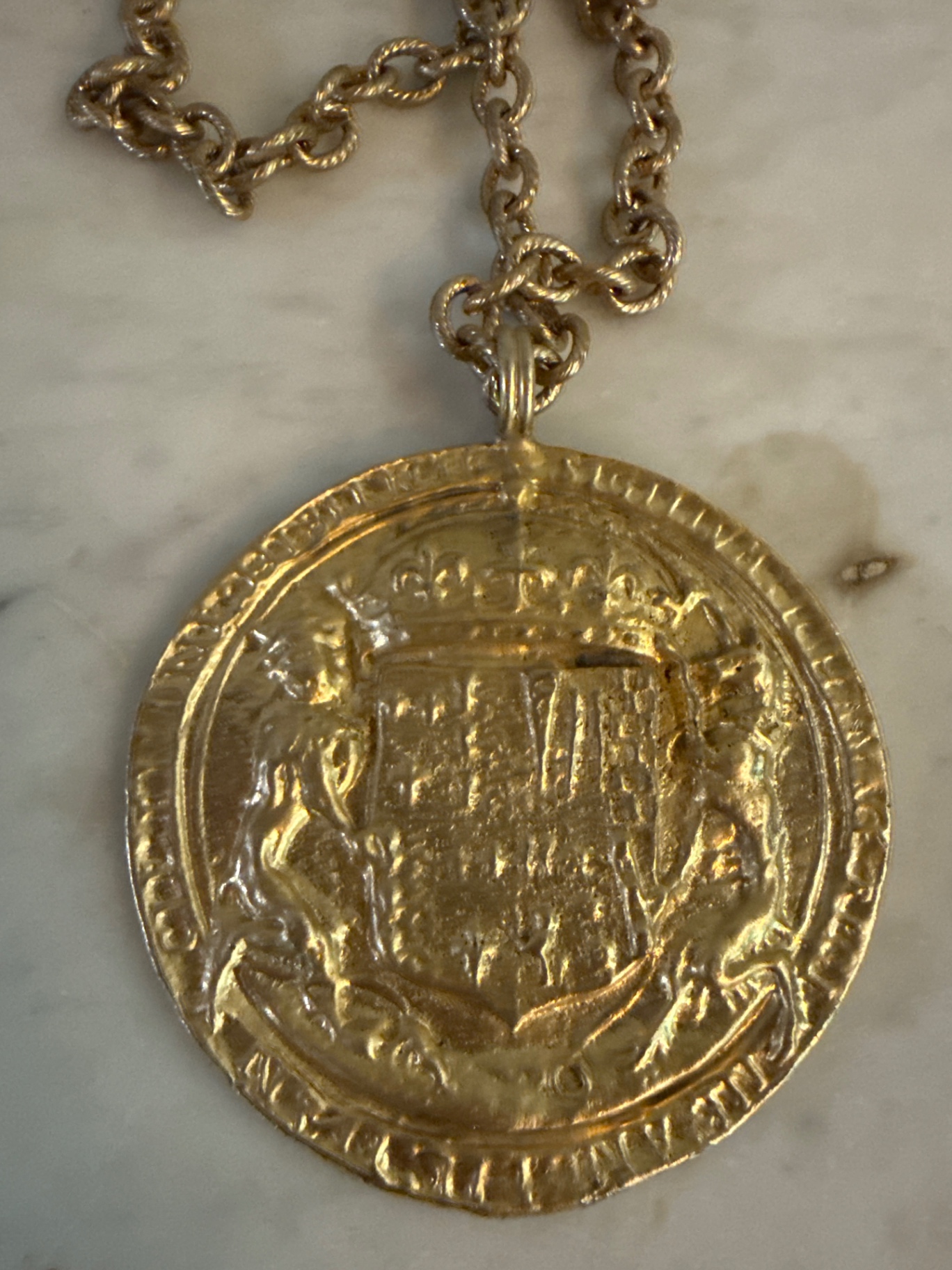 Accessocraft coin  Gold-toned round pendant necklace with crest - image 2 of 3