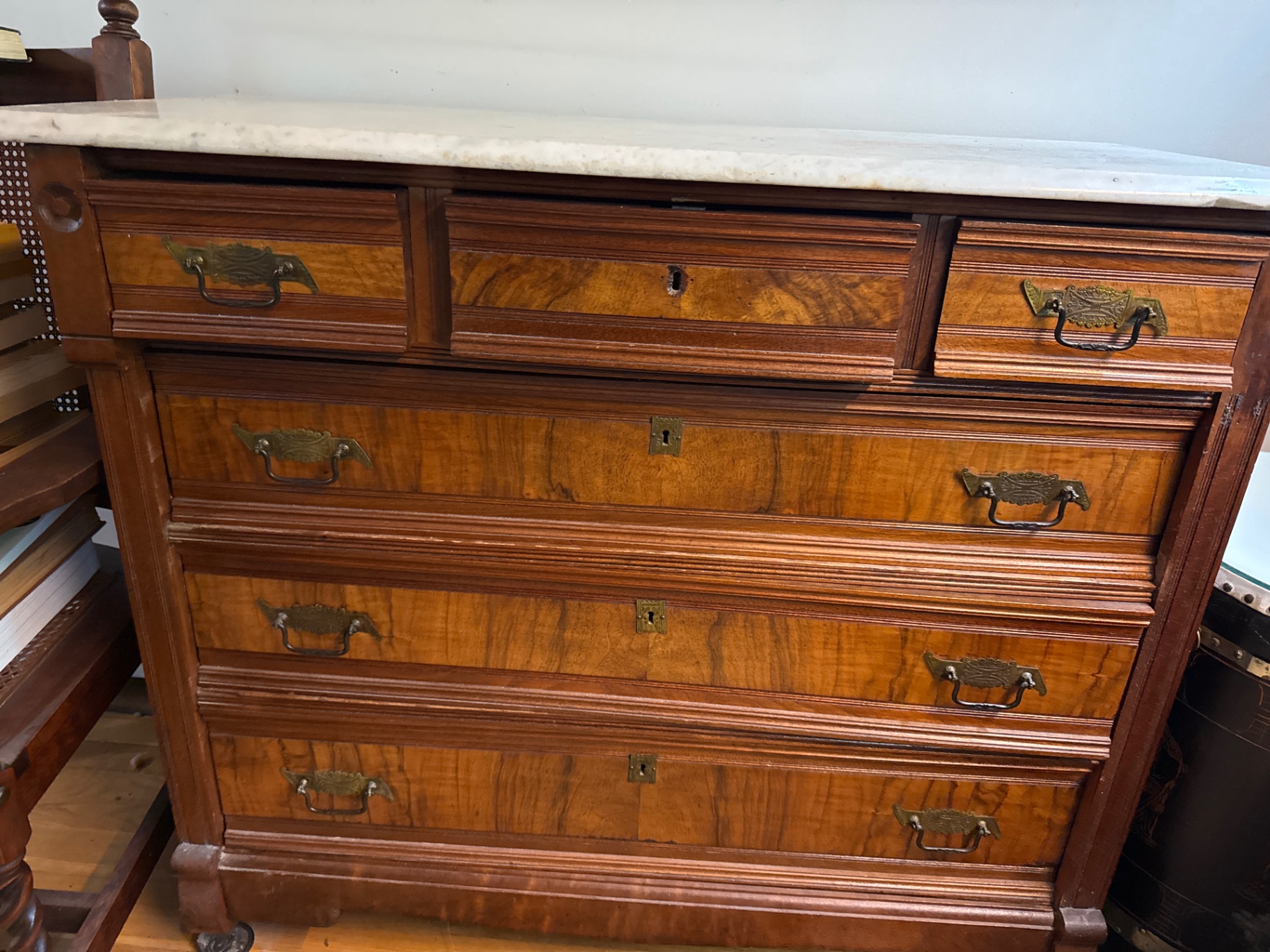 Antique marble-topped wooden dresser - image 1 of 4