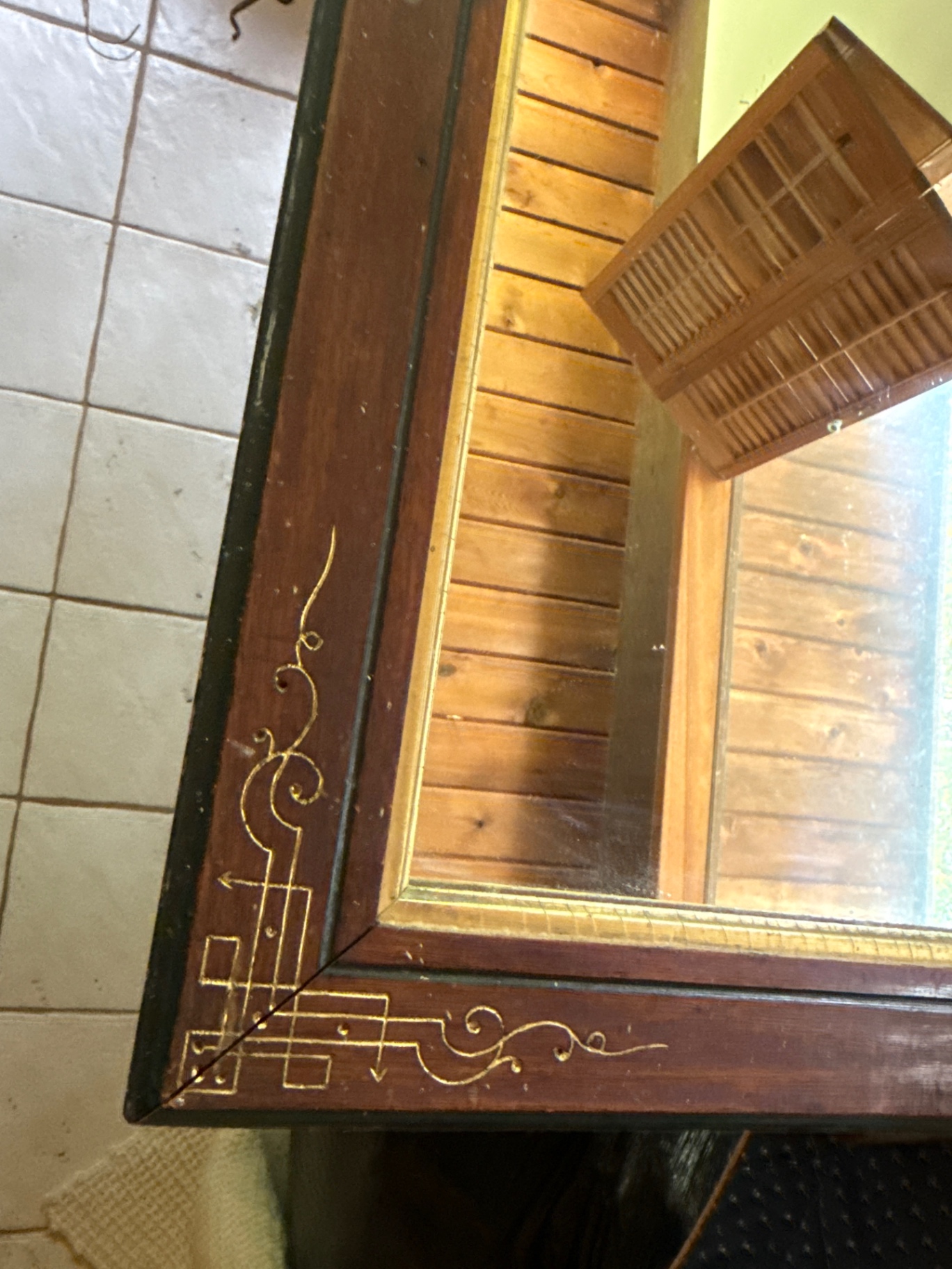 Rectangular wooden-framed wall mirror with carved detailing - image 2 of 2