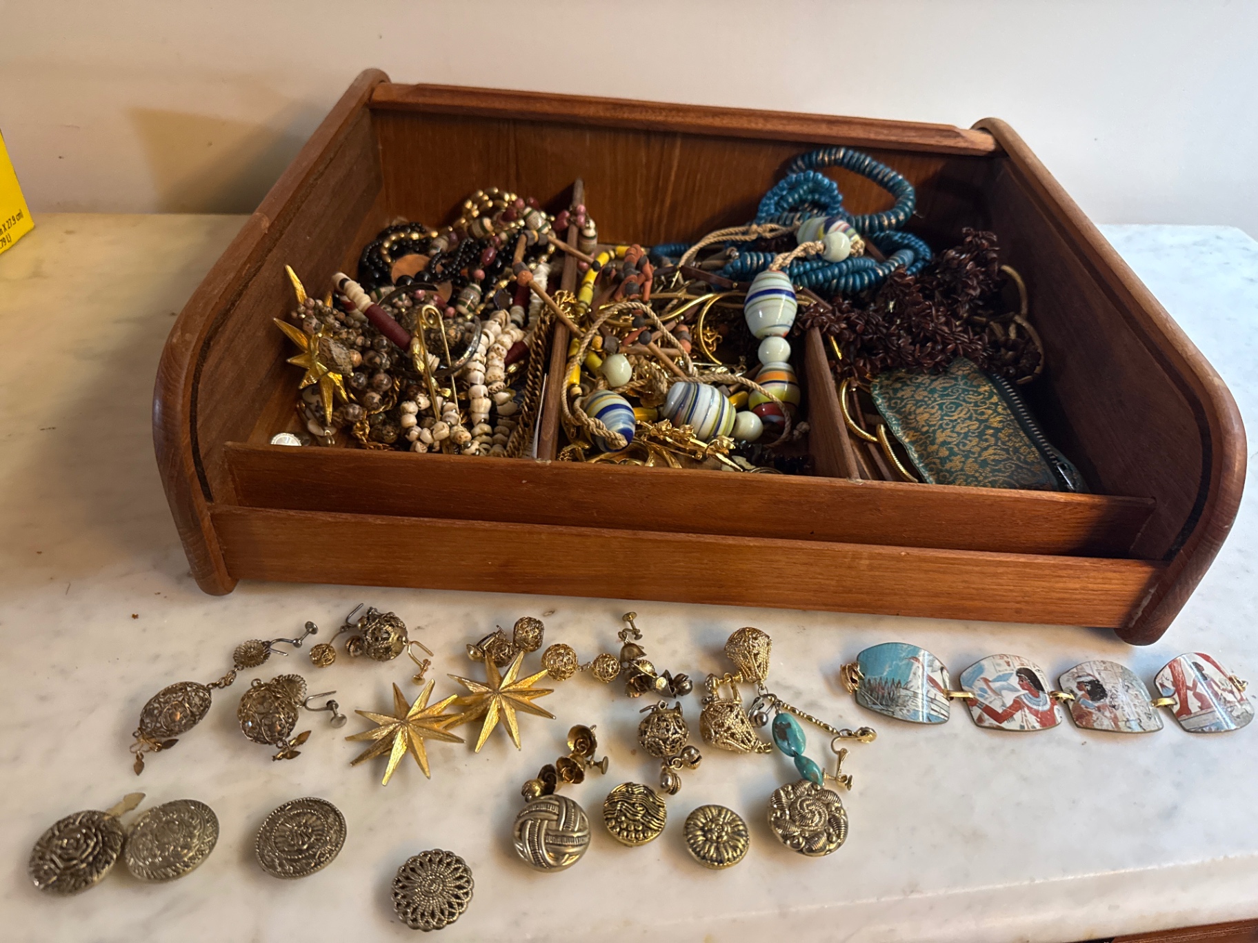 Vintage jewelry assortment in wooden box - image 1 of 7