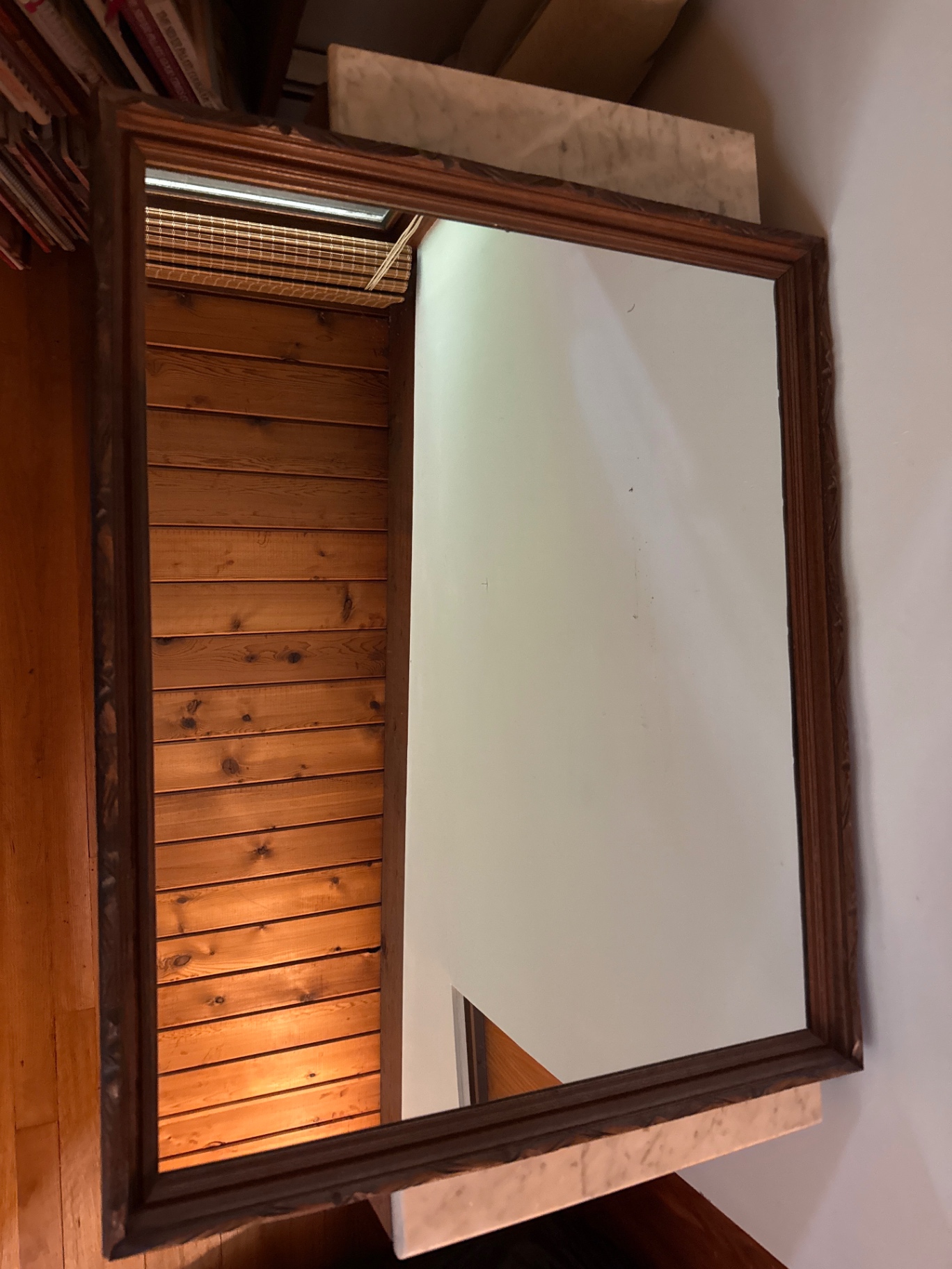 Wooden-framed wall mirror - image 1 of 2