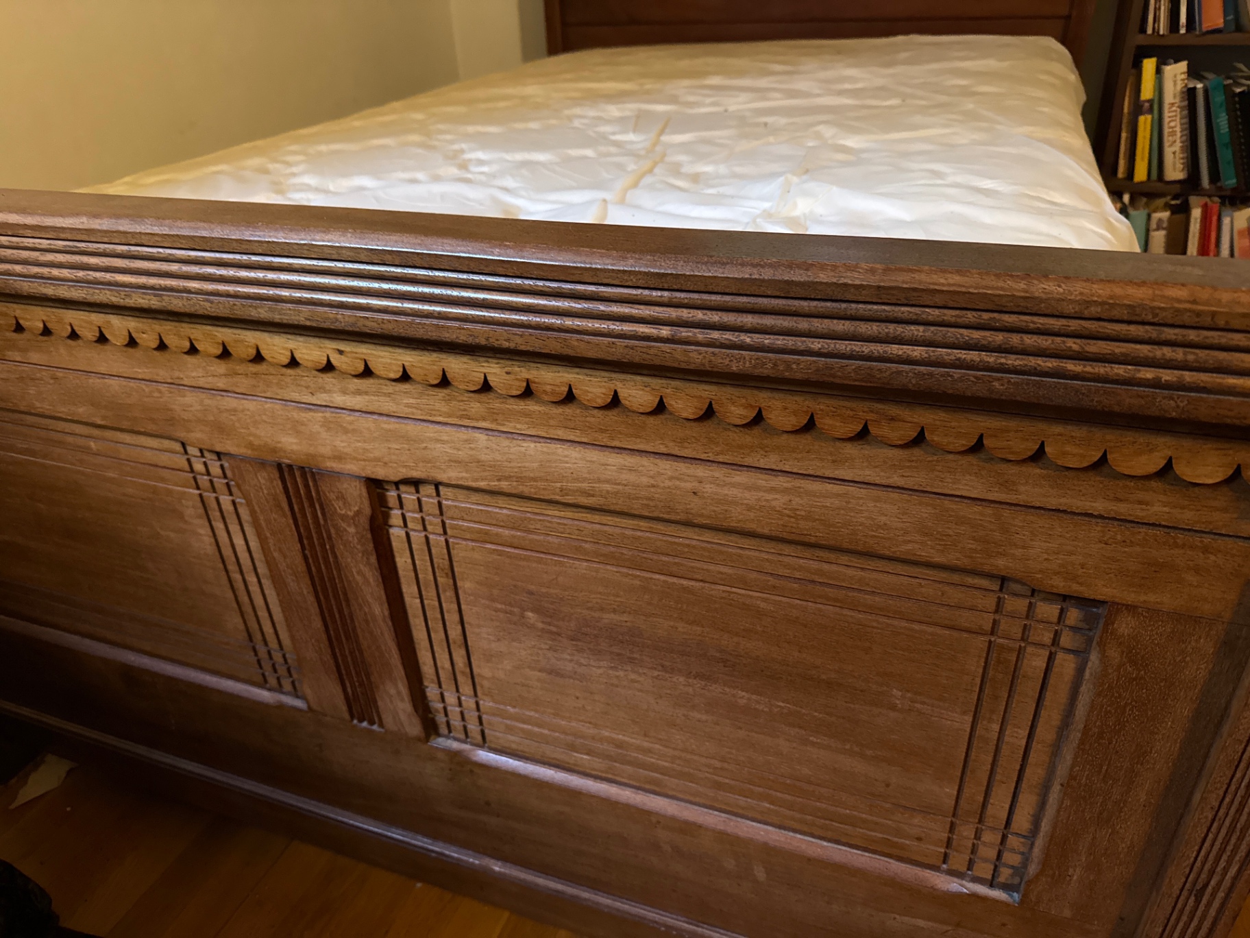 Ornate wooden bed frame with mattress - image 2 of 4