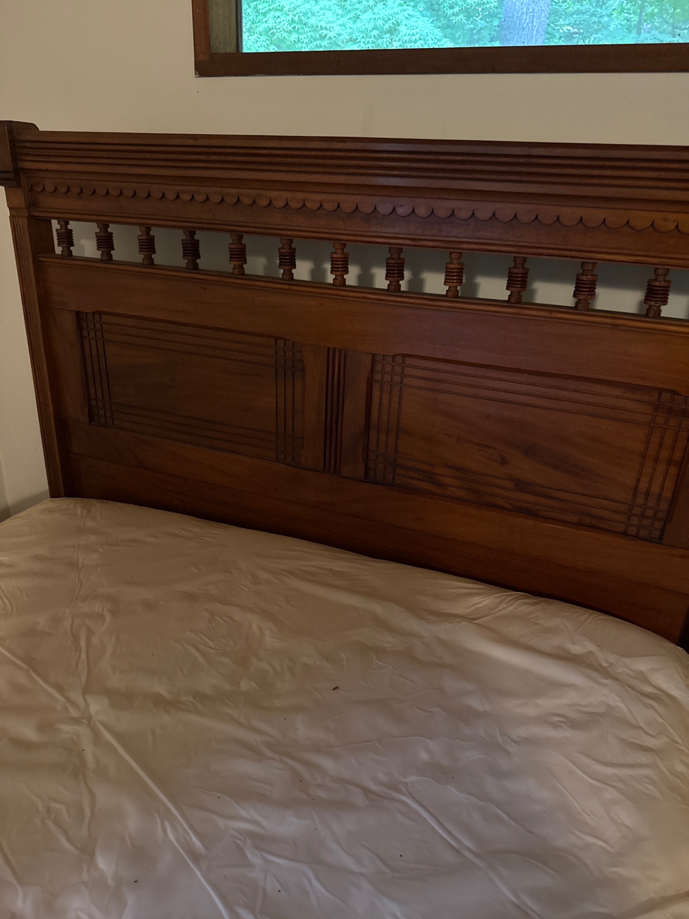 Ornate wooden bed frame with mattress - image 3 of 4