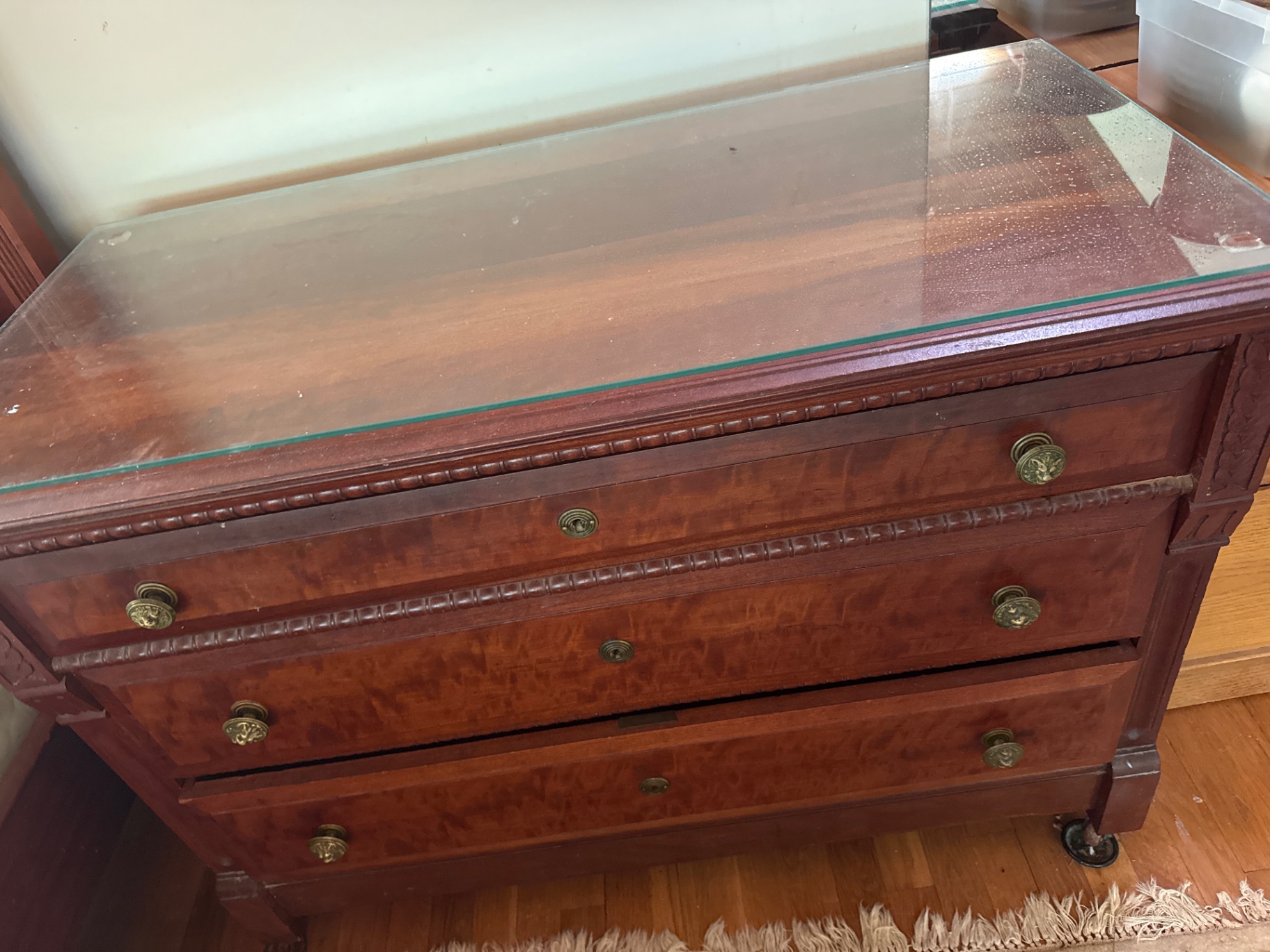 Antique wooden dresser with glass top - image 2 of 4