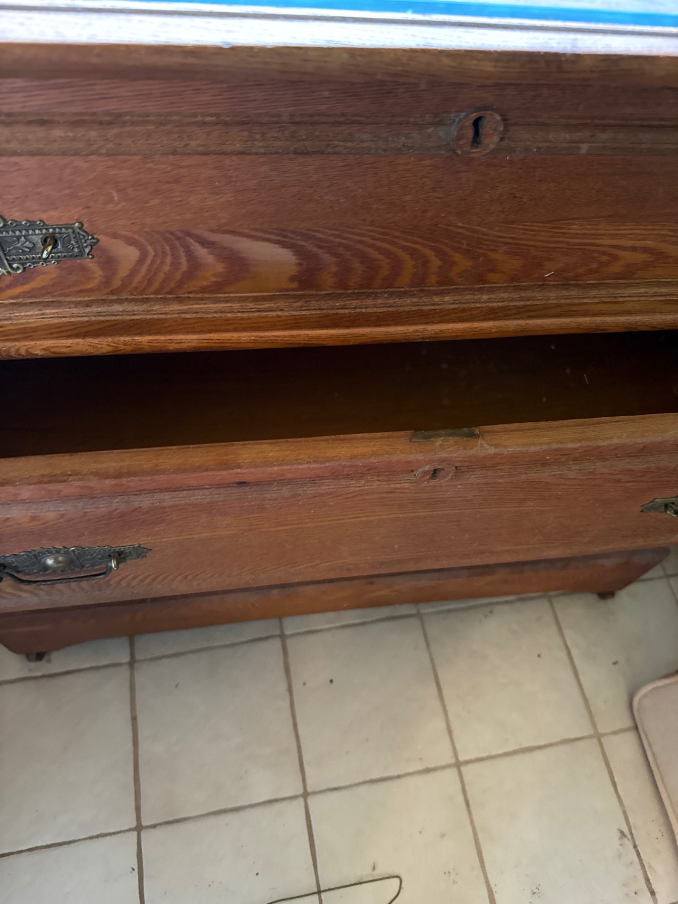 Wooden dresser with glass top and three drawers - image 2 of 3