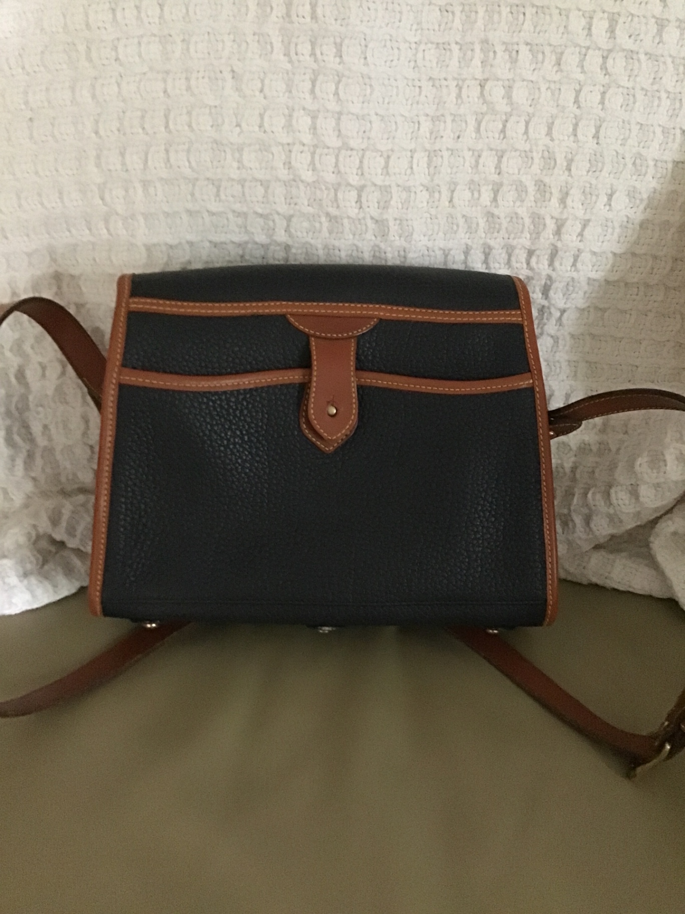 Navy blue Dooney and Bourke Leather  Bag with Brown Trim - image 2 of 2