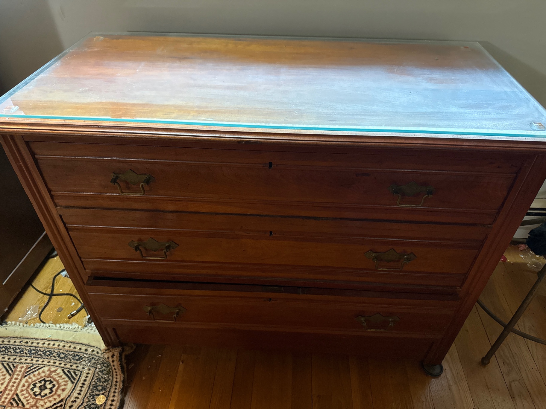 Antique five-drawer wooden chest with glass top - image 1 of 4