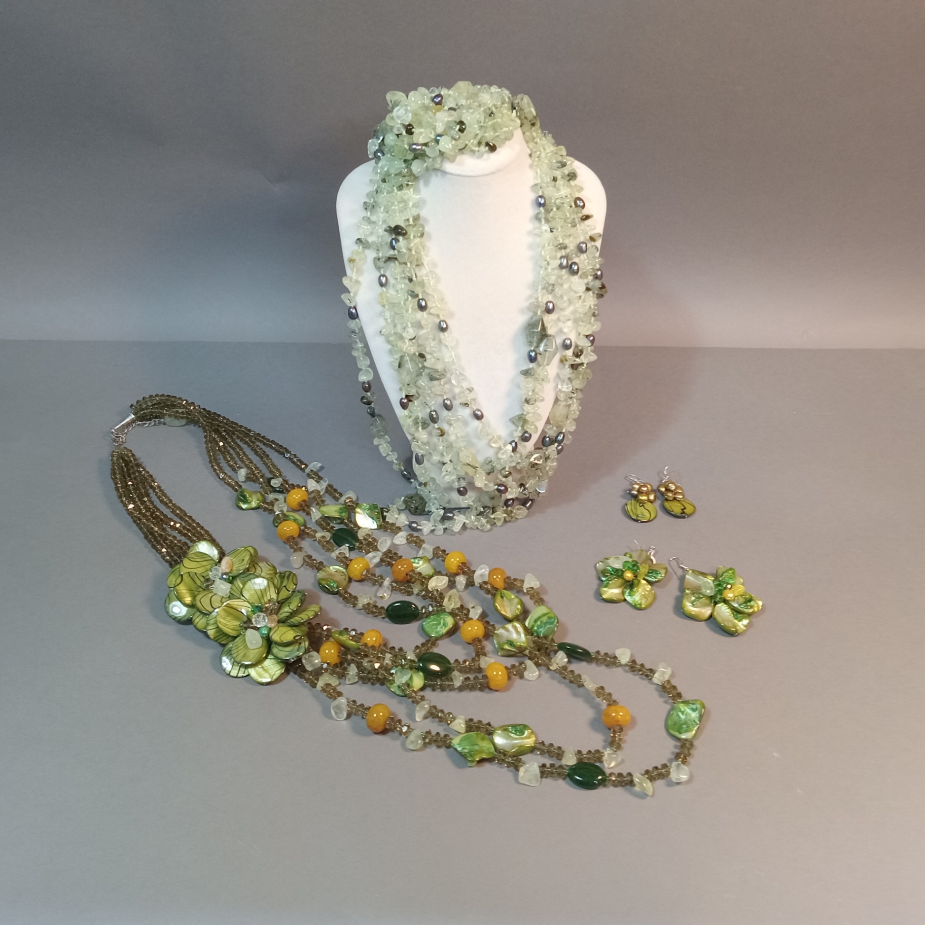 Hand Beaded Floral Jewelry - Greens - image 1 of 17