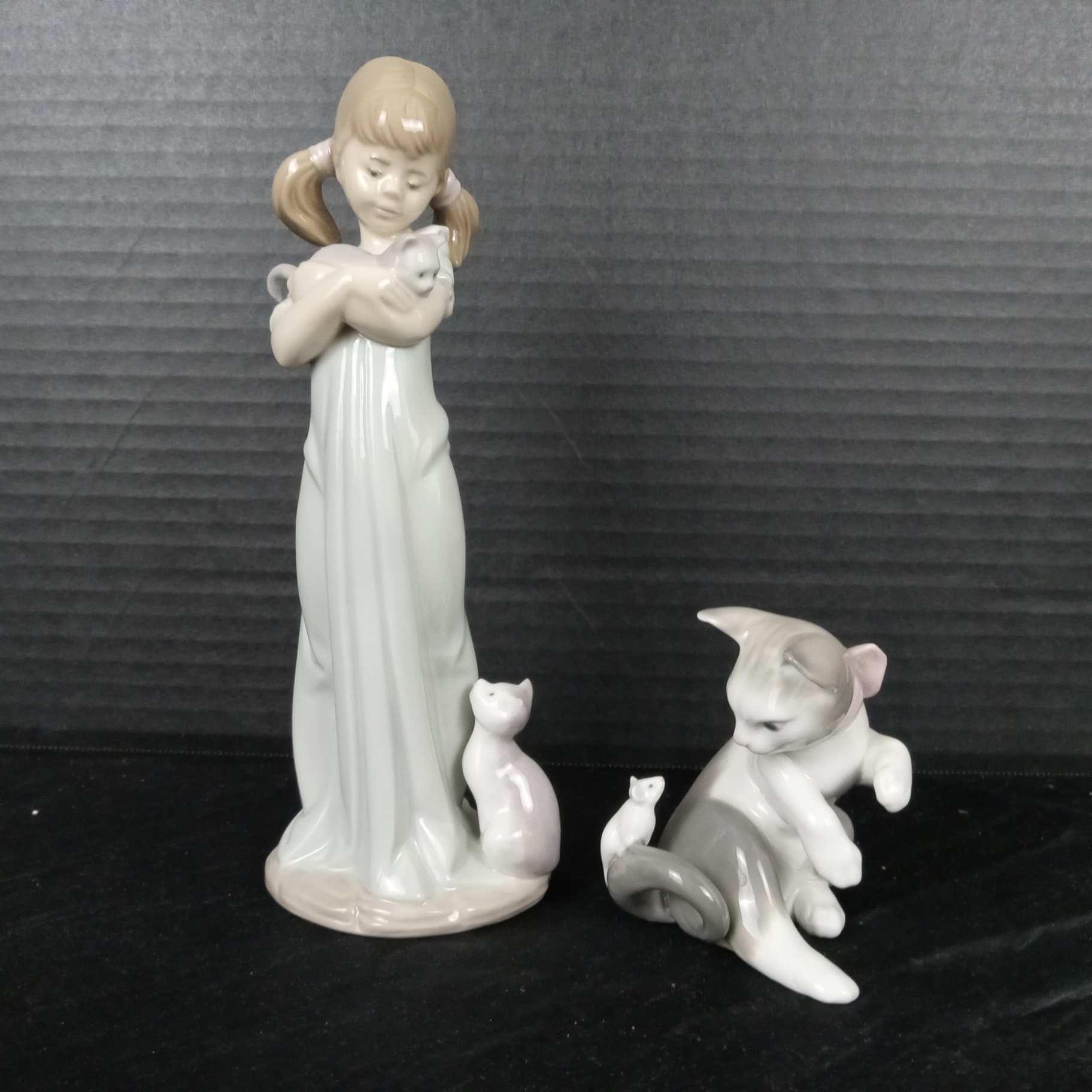 Lladro Girl w/Cat & Playful Kitten Figurines - image 1 of 12