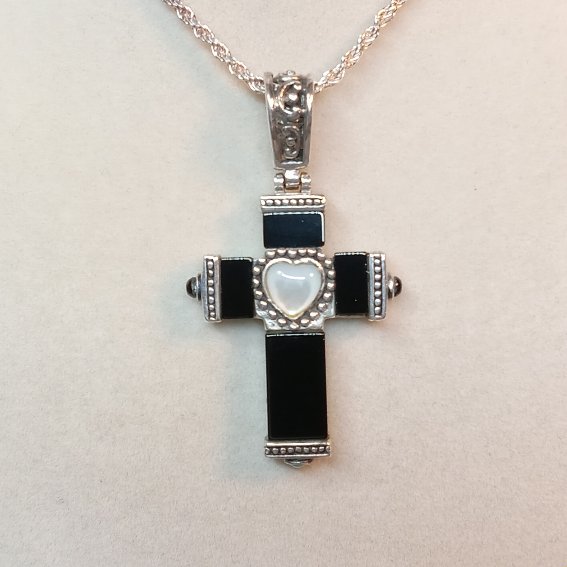 Sterling, Onyx, & Turquoise Reversible Crucifix (STR 10.2dwt) - image 2 of 10