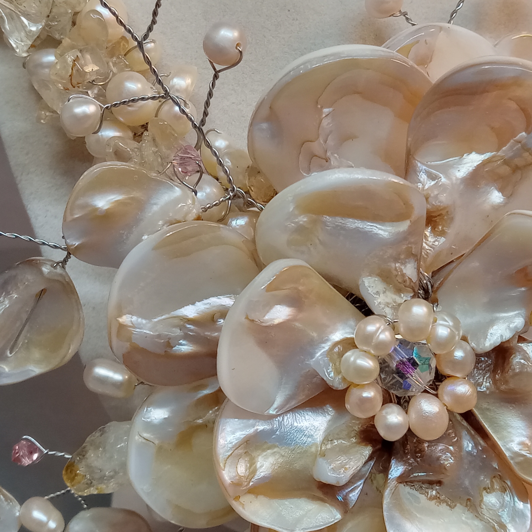 Hand Beaded Floral Jewelry - Pearls & Shells - image 4 of 16