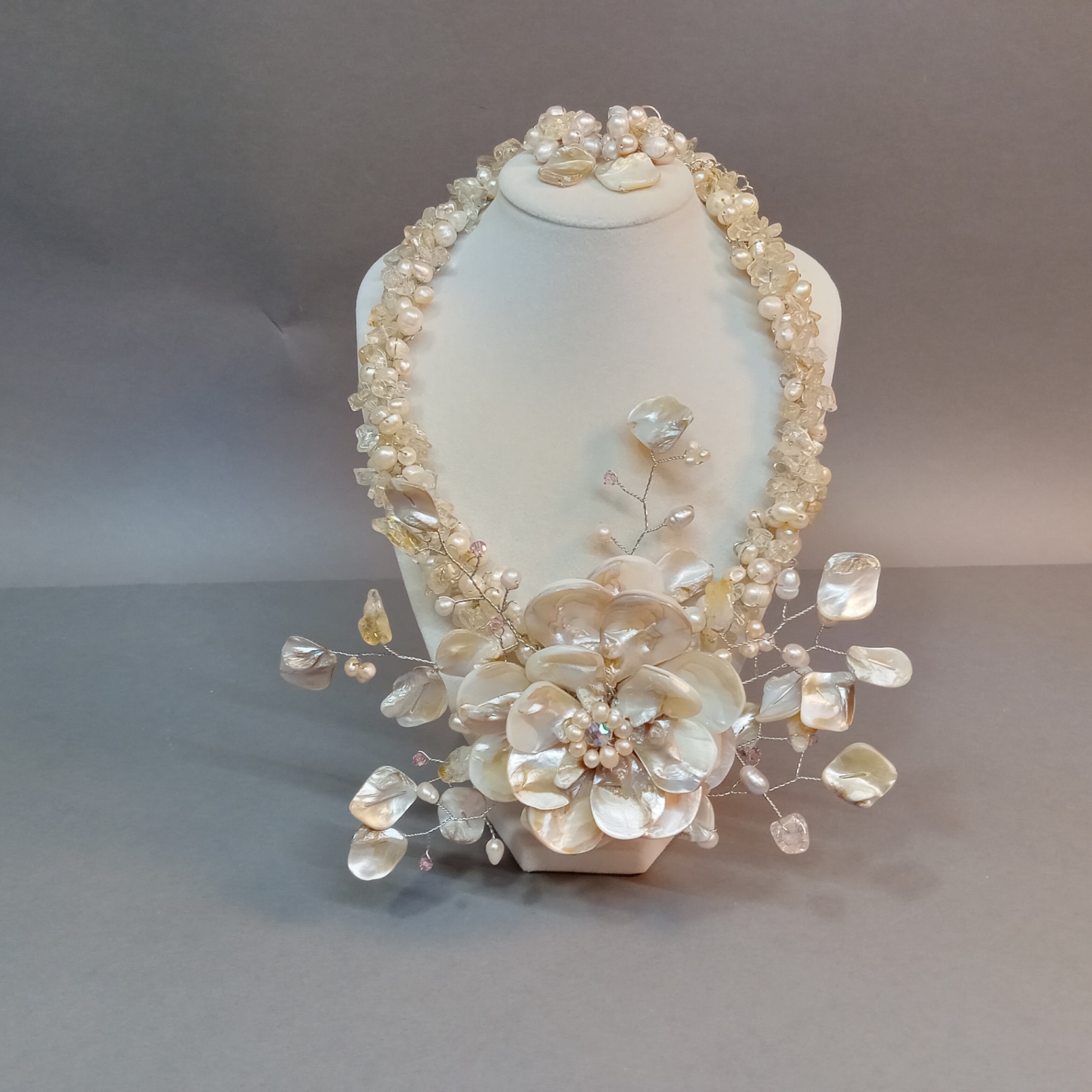 Hand Beaded Floral Jewelry - Pearls & Shells - image 2 of 16
