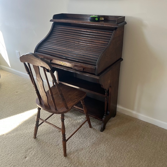 Antique English Oak Roll-Top Secretary & Chair - image 2 of 5