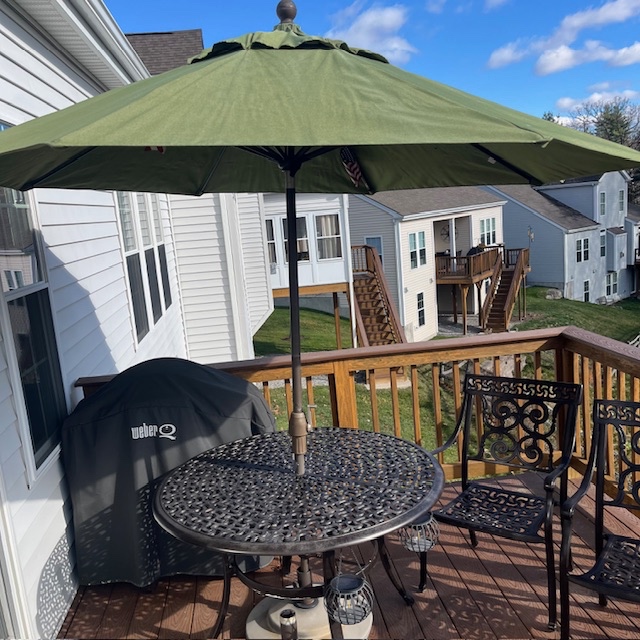 Castelle Aluminum Patio Table, Umbrella, & Wicker Arm Chairs - image 1 of 4