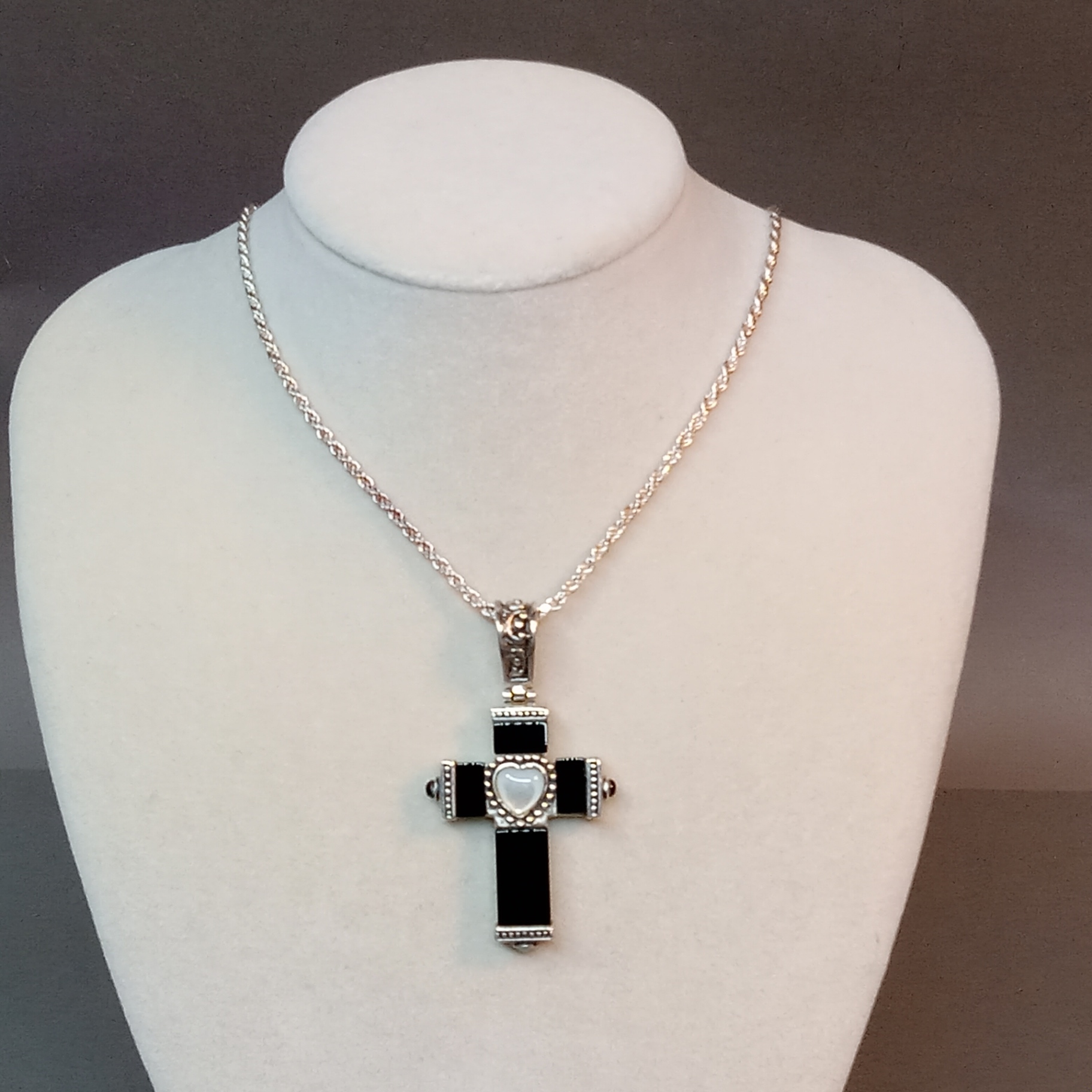 Sterling, Onyx, & Turquoise Reversible Crucifix (STR 10.2dwt) - image 1 of 10