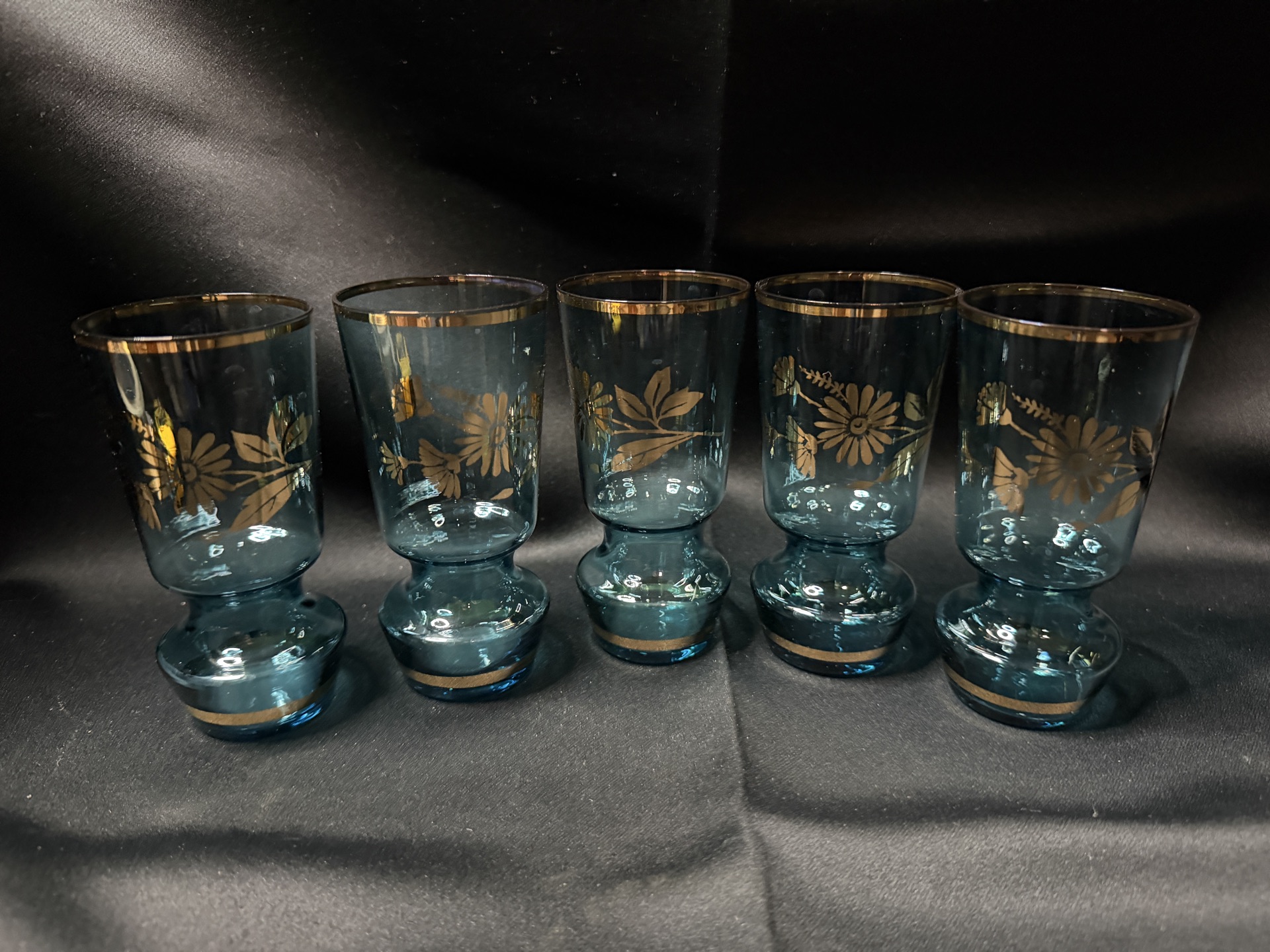 Set of 5 vintage blue glass cordials - image 1 of 4