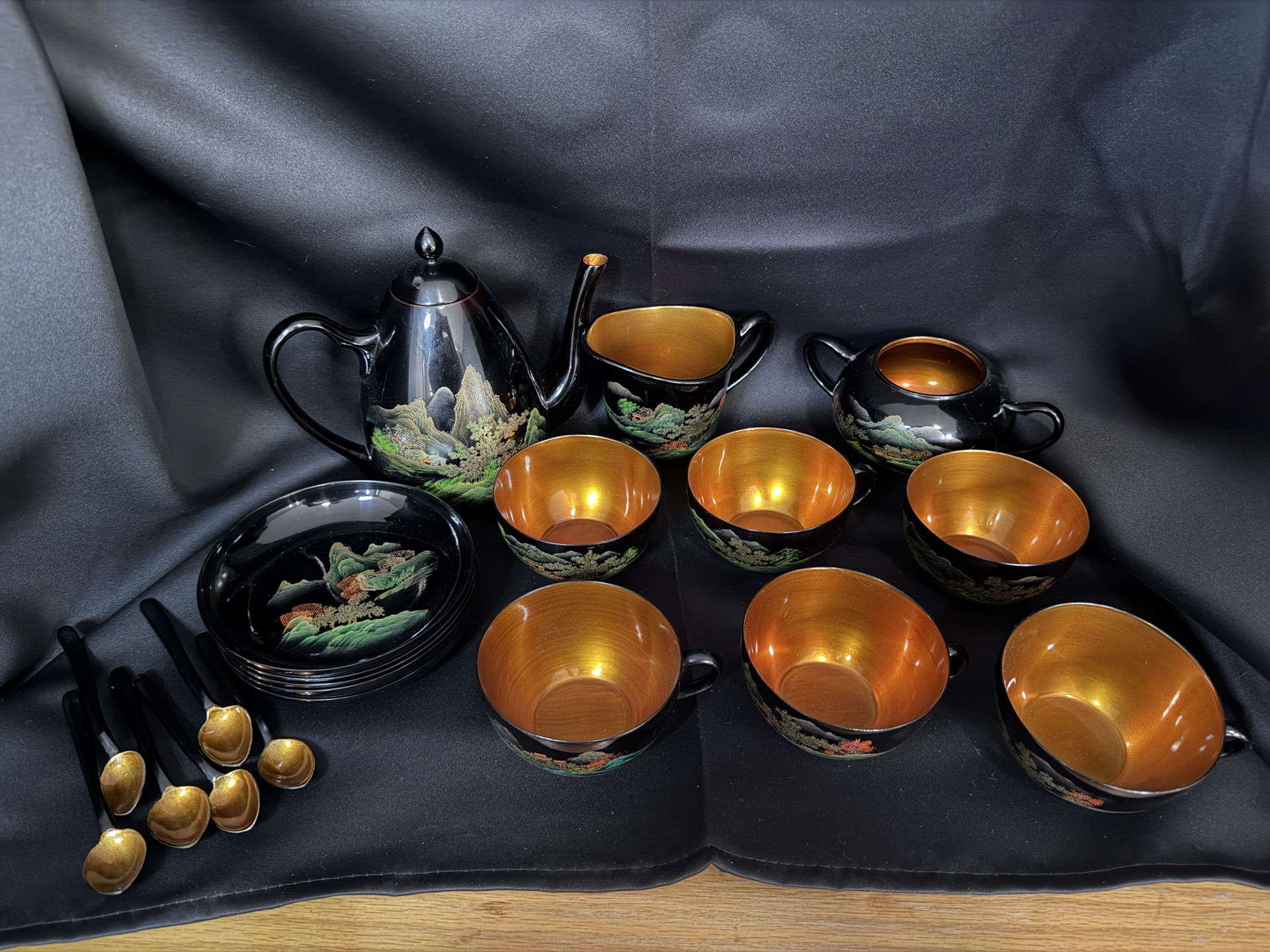 Japanese Lacquer Ware Tray Tea Set - image 1 of 12