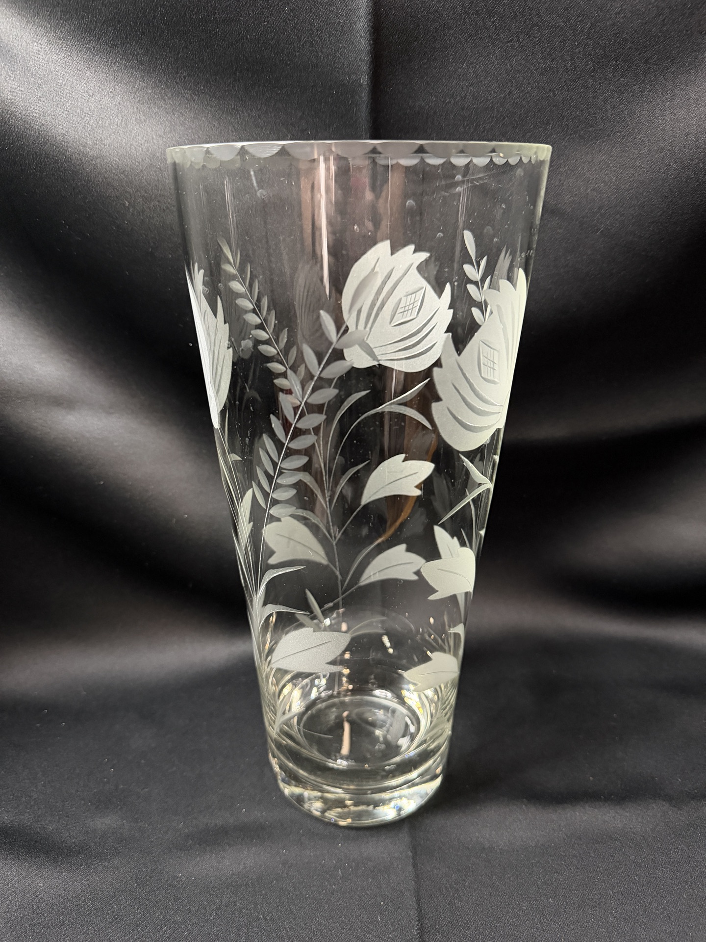 vintage etched glass vase - image 1 of 5