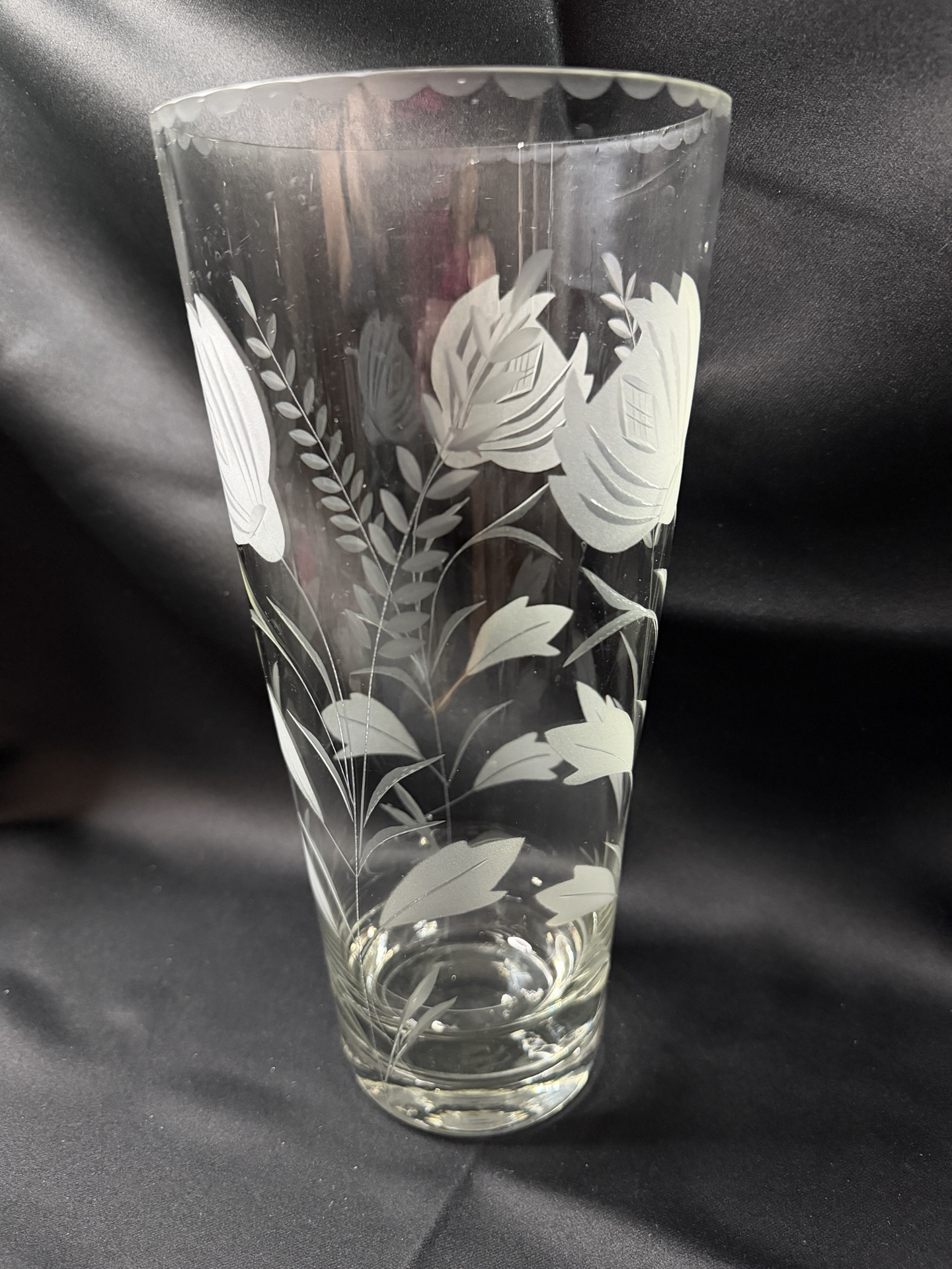 vintage etched glass vase - image 2 of 5
