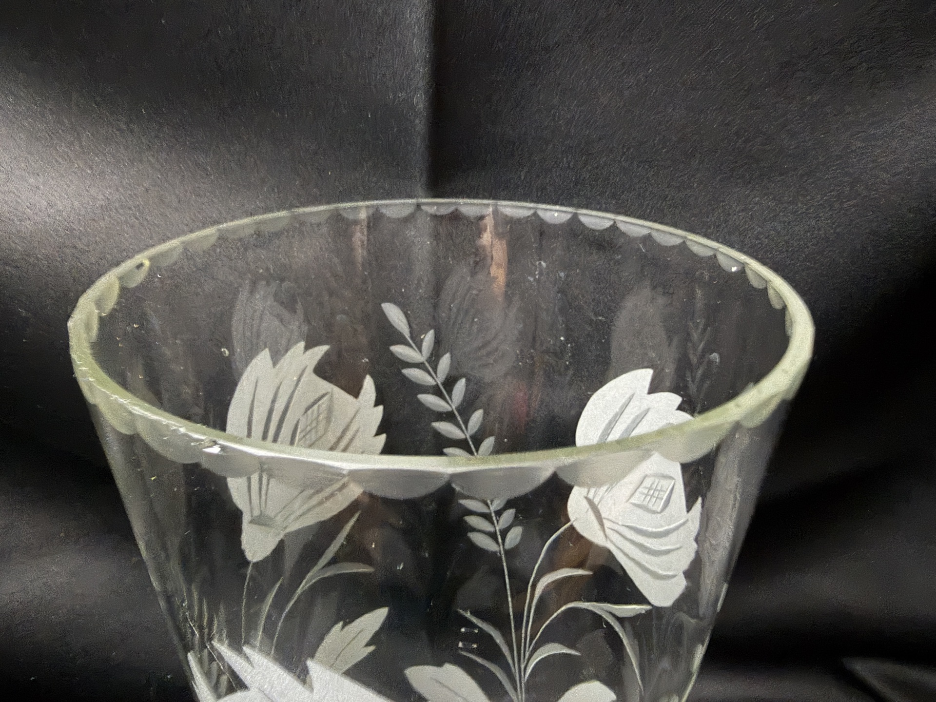 vintage etched glass vase - image 3 of 5