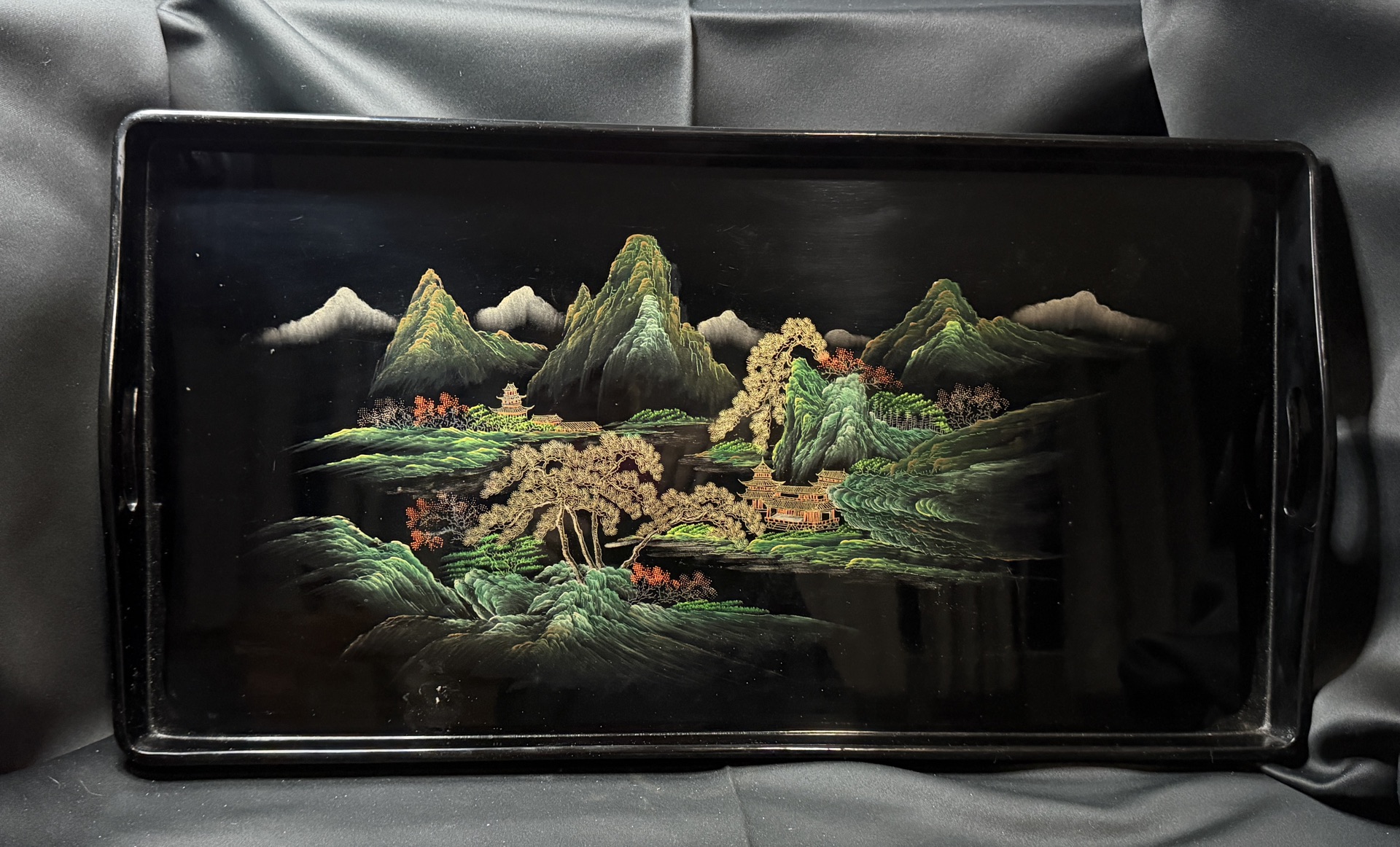 vintage Japanese black lacquer serving tray - image 1 of 3