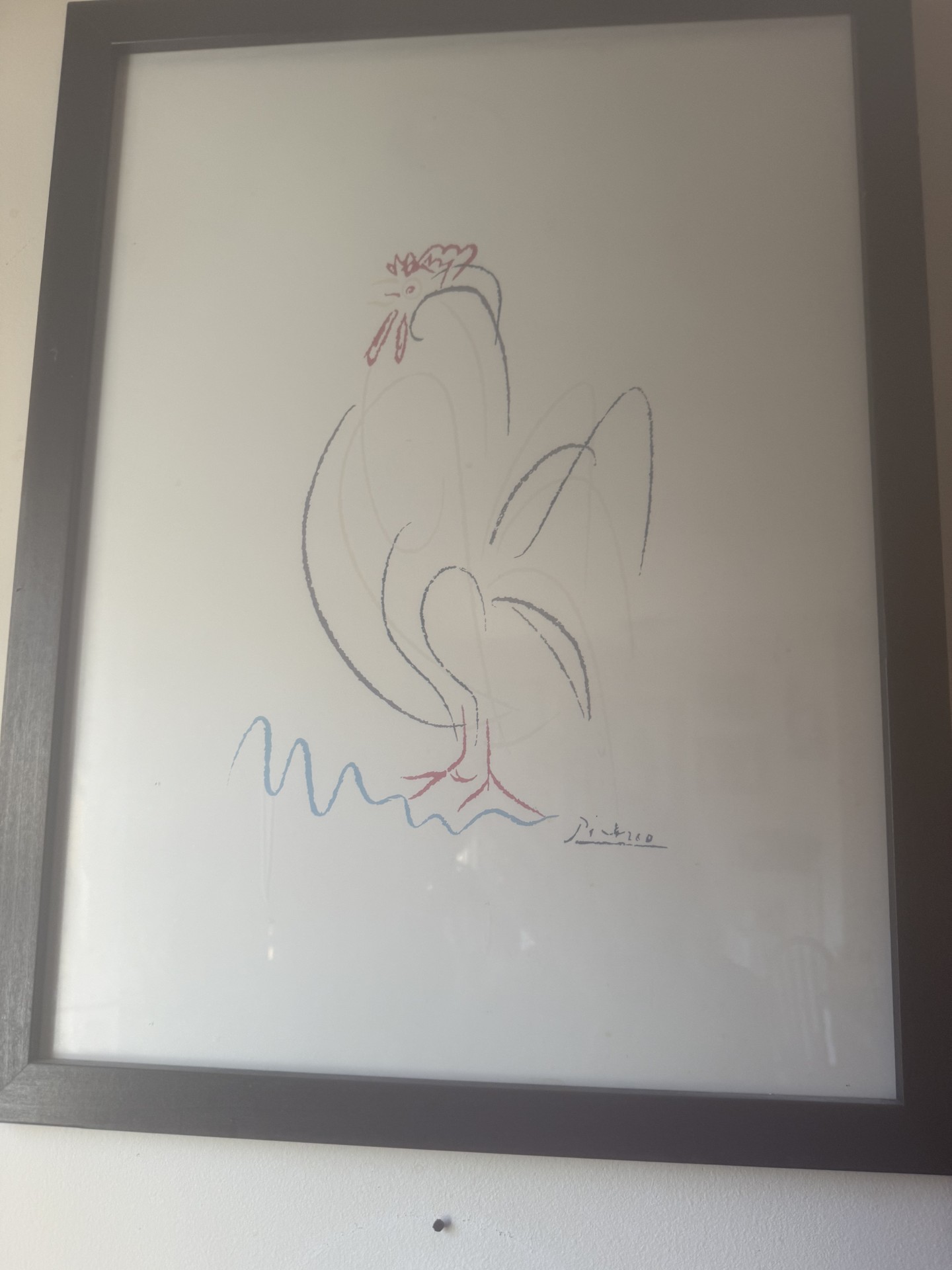 Framed collograph abstract rooster drawing with Picasso label - image 1 of 4