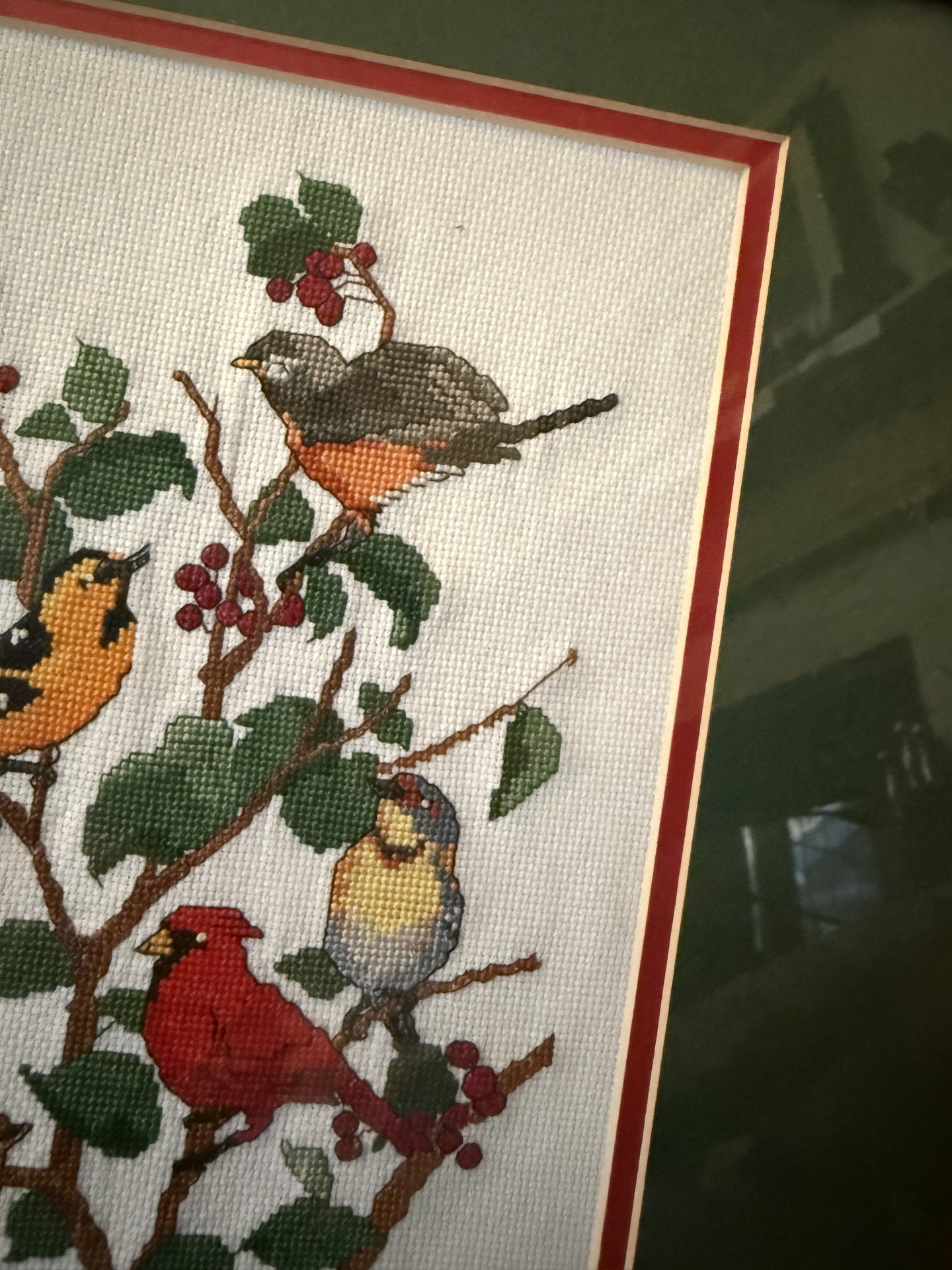Framed cross-stitch birds on a tree - image 5 of 8