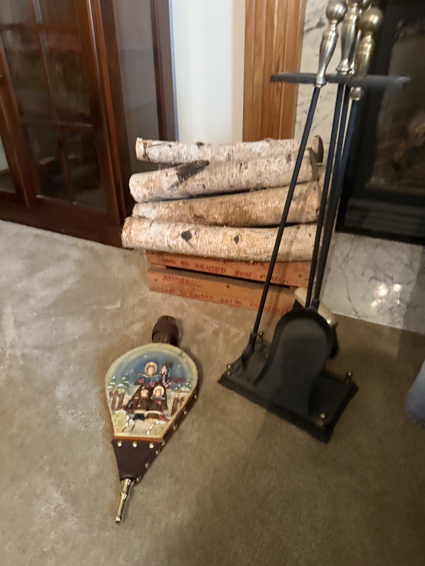 Birch log bundle with fireplace tools and vintage decorations - image 13 of 13