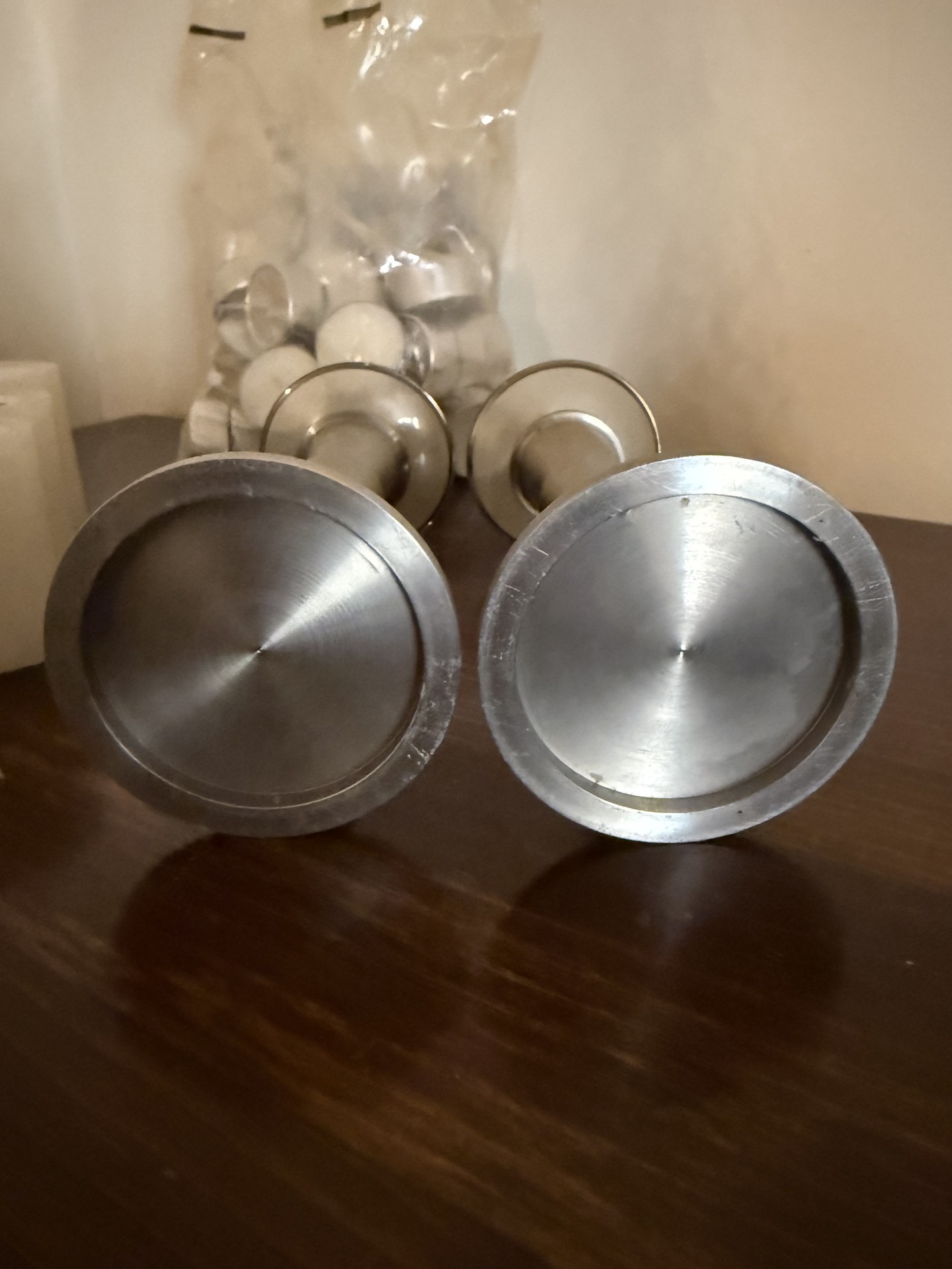 Two metal candlesticks with candles and two candle snuffers - image 4 of 6