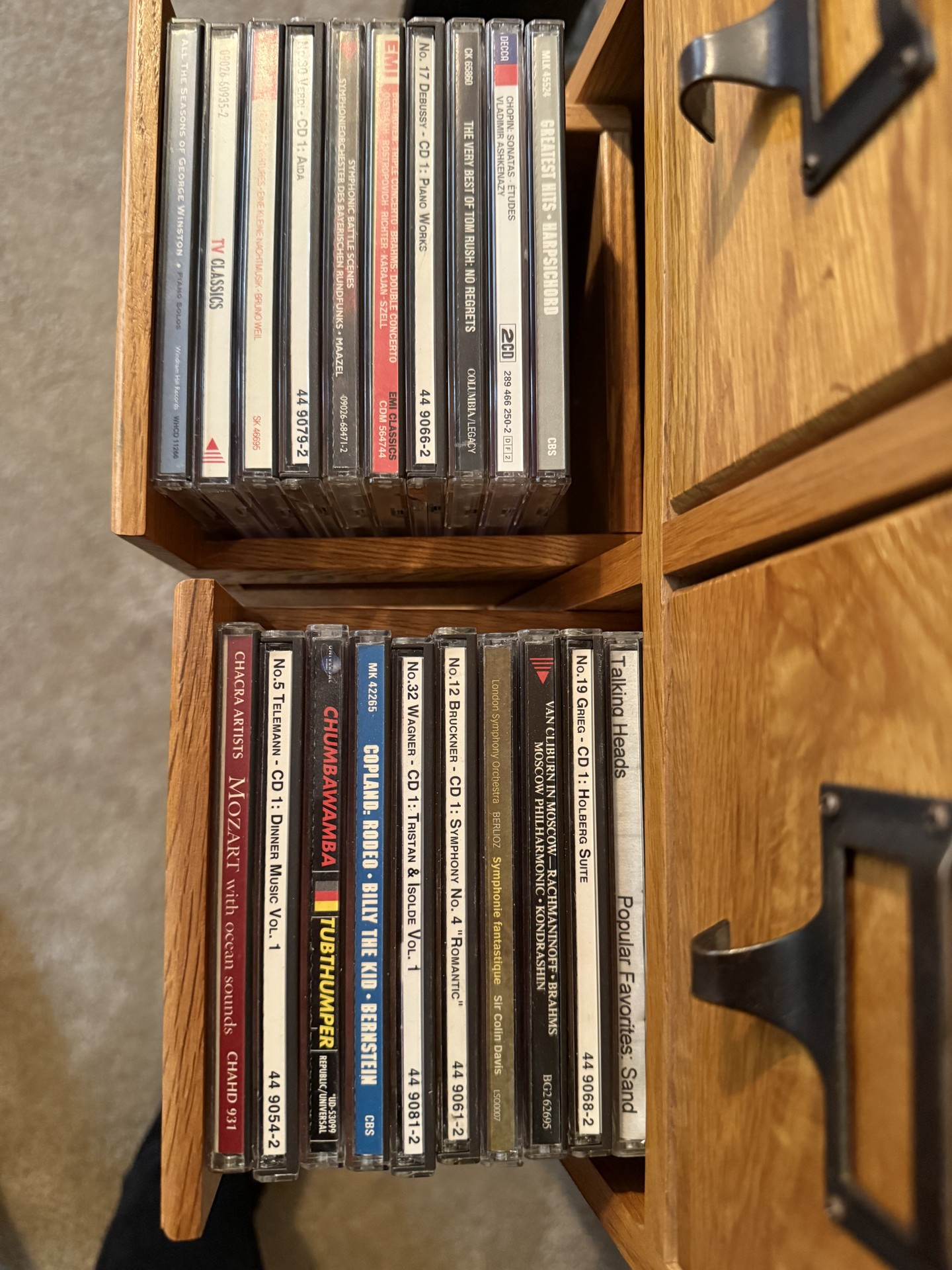 Oak-finished tall cabinet with multiple small drawers - image 7 of 12