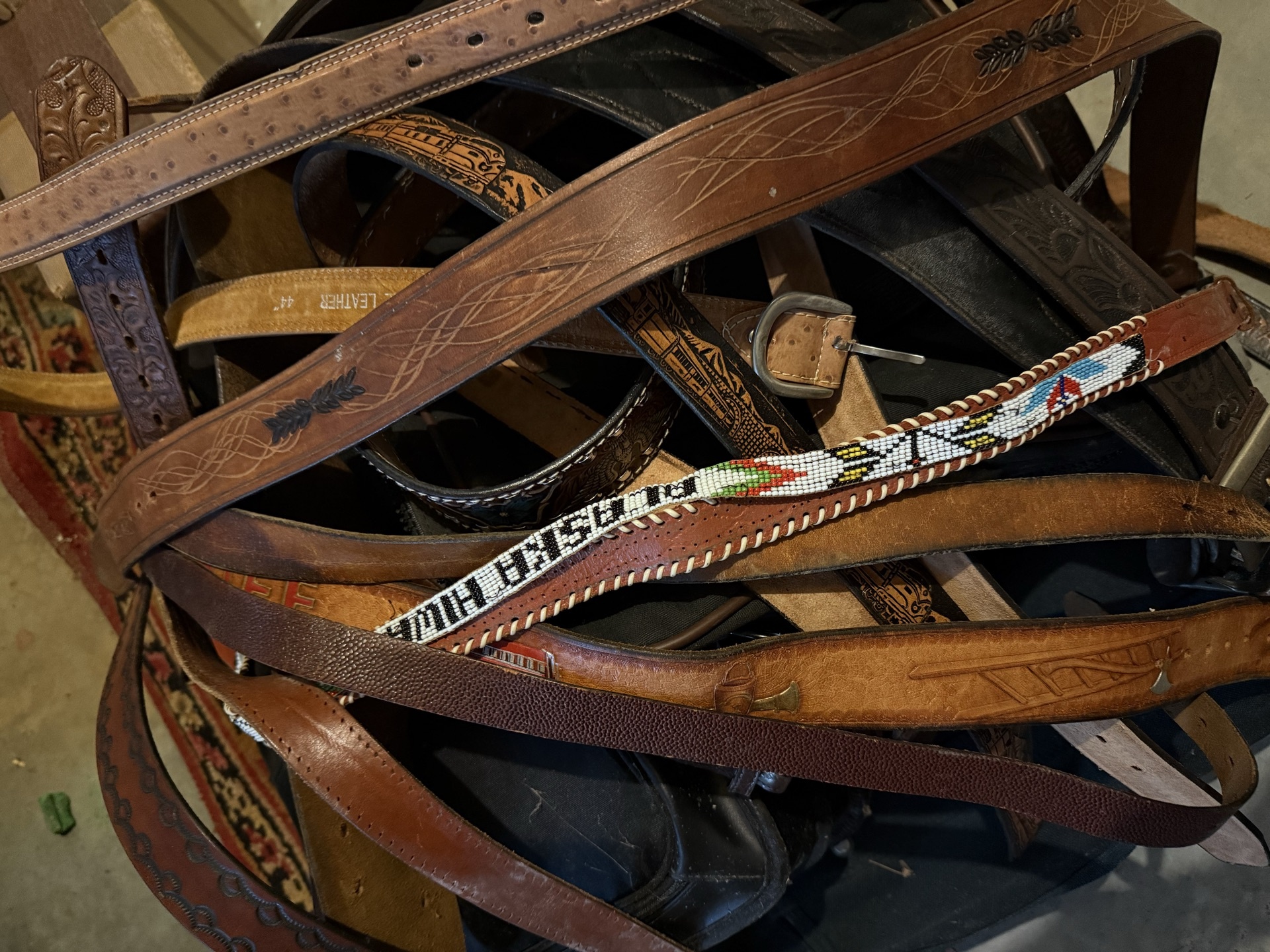 Assorted leather belts with Western tooling - image 3 of 5