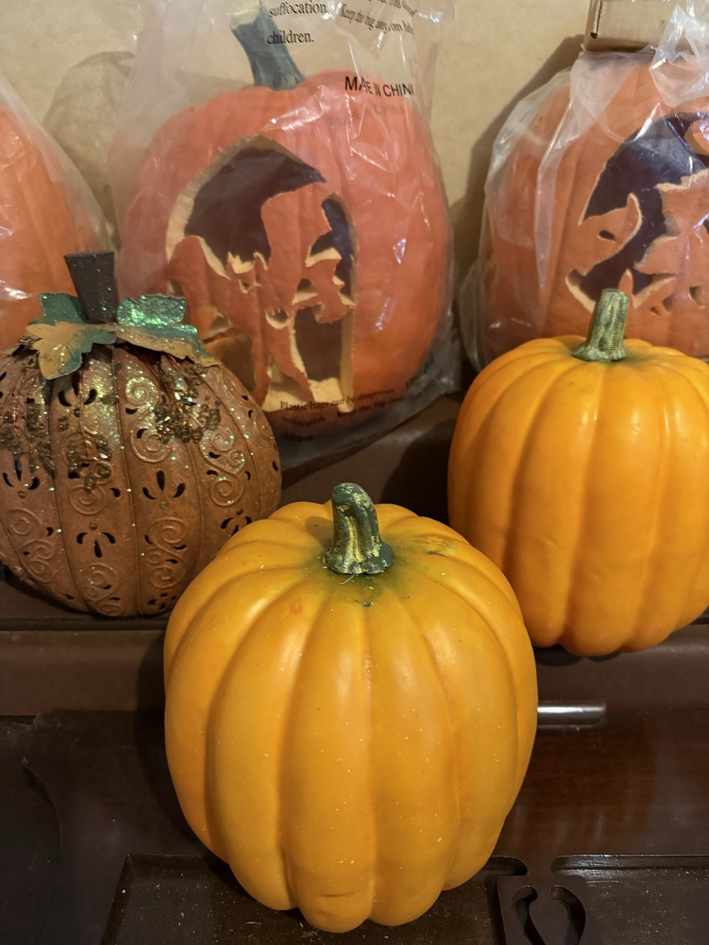 Assorted Halloween pumpkins and decorative pumpkin lanterns - image 4 of 5