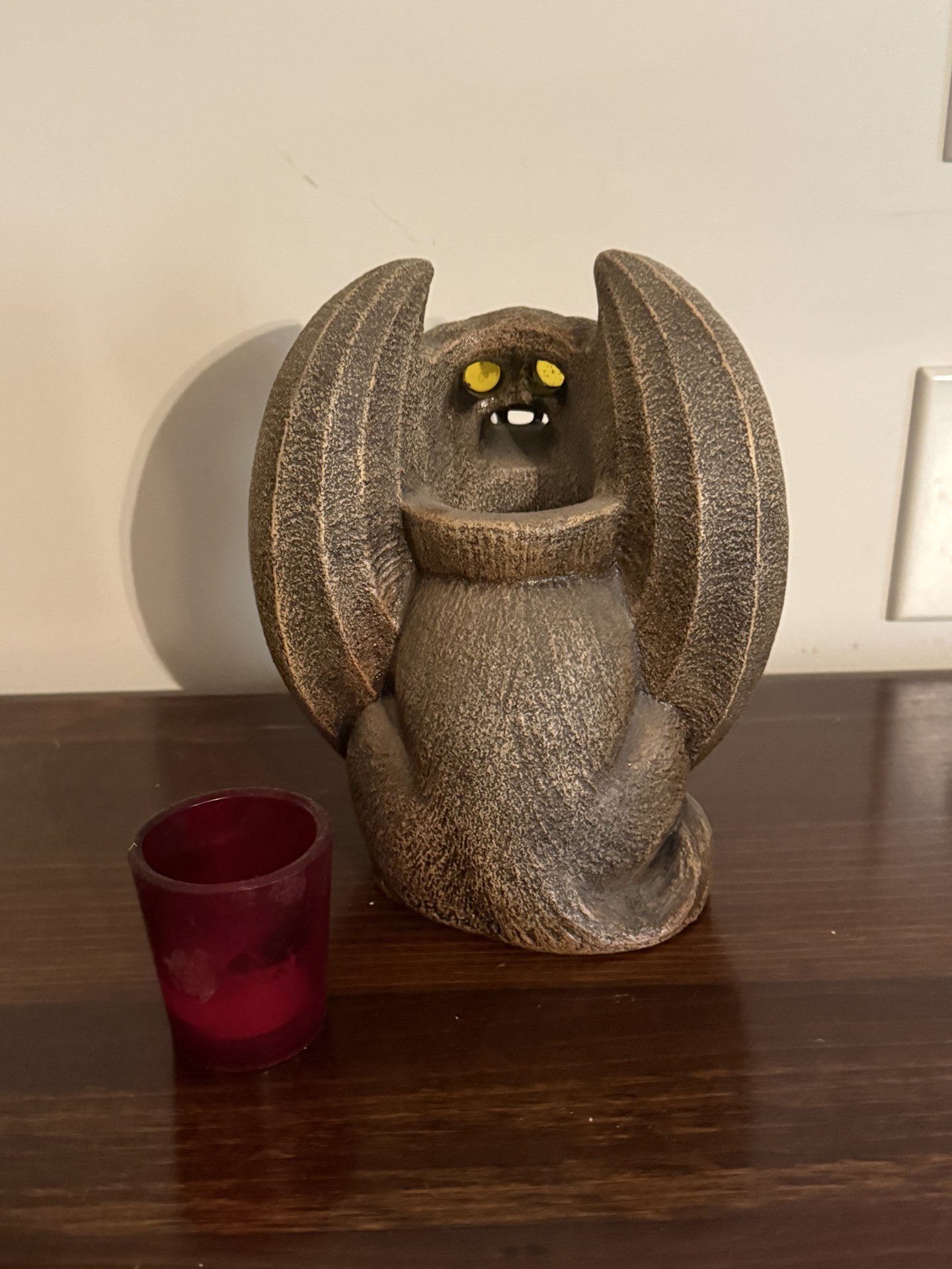 Winged Gargoyle Sculpture with Red Glass Center - image 3 of 9