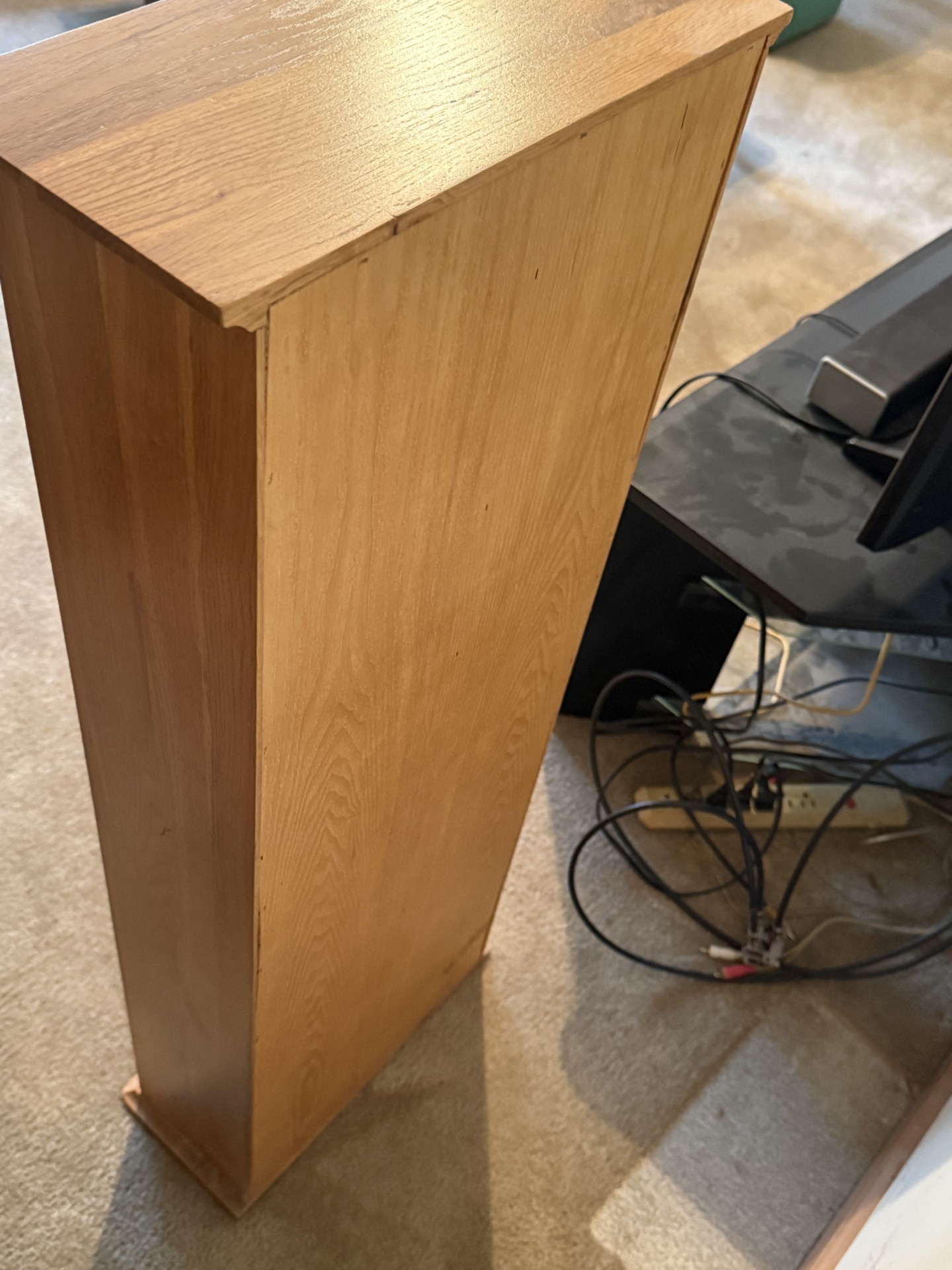 Oak-finished tall cabinet with multiple small drawers - image 4 of 12