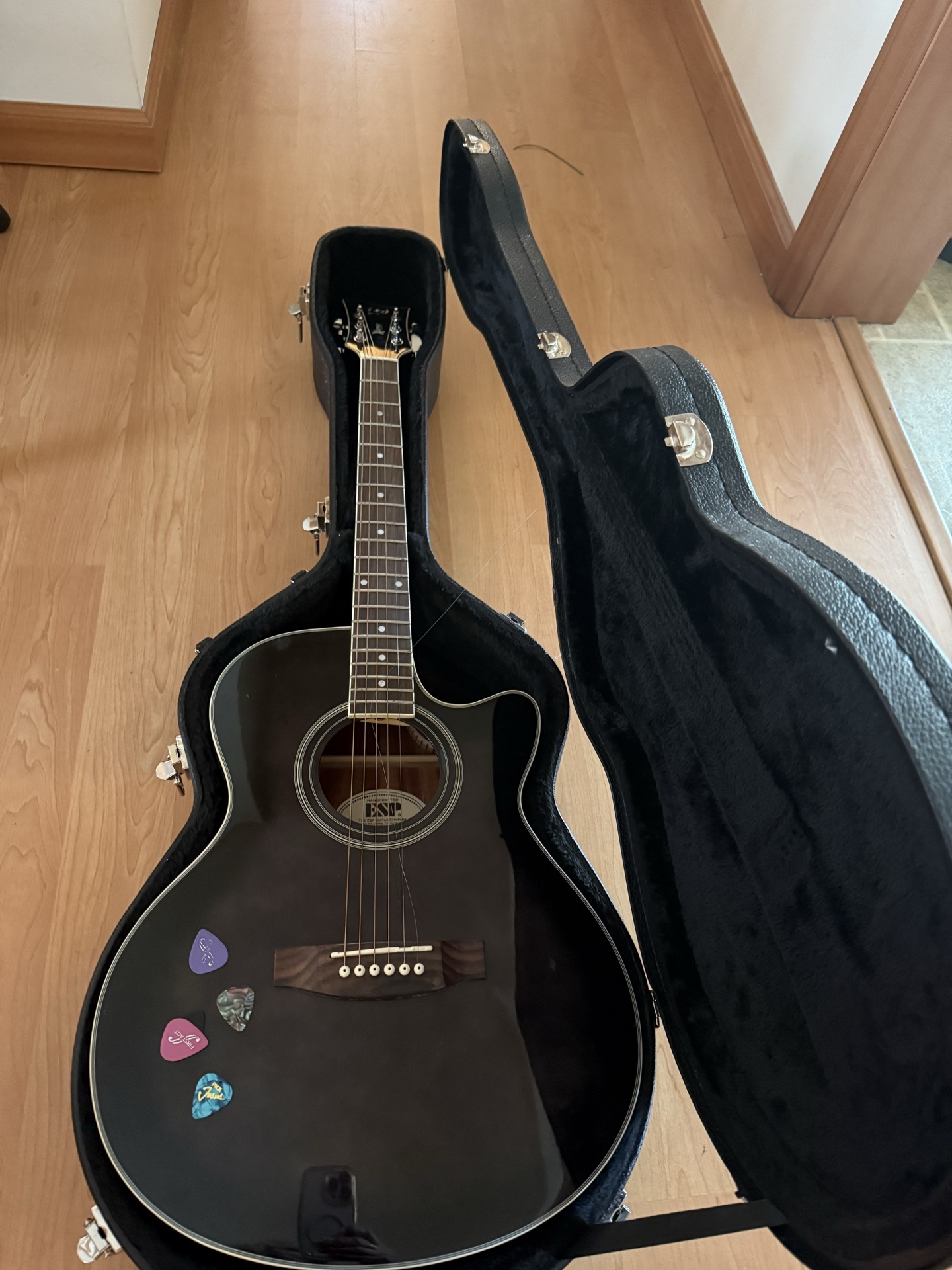 Black acoustic guitar in a hard case - image 4 of 8