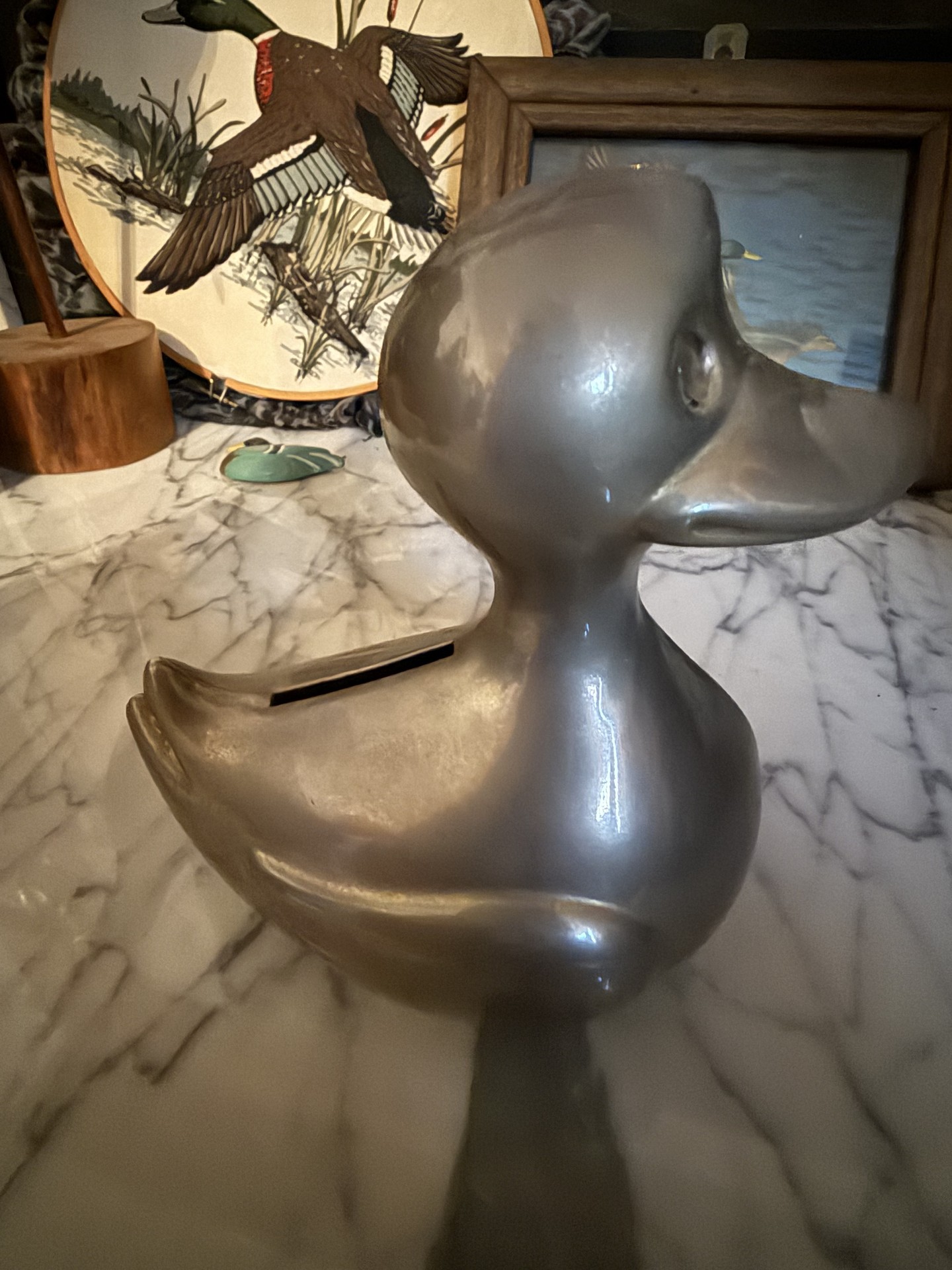 Duck-themed decorative collection with carved decoys, metal bank, and framed art - image 15 of 20