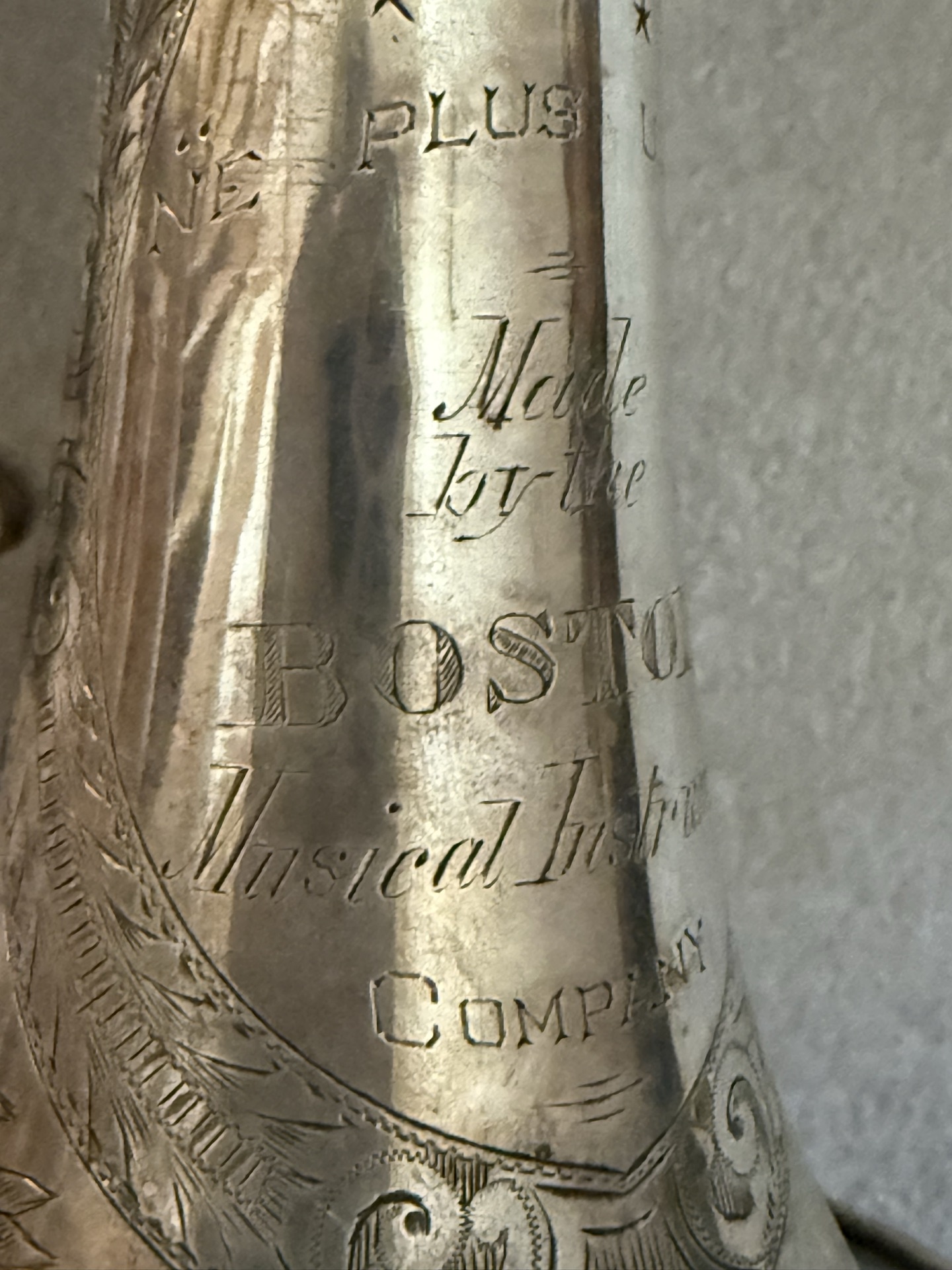 Boston Cornets Antique silver-plated cornet with engraved bell in a hard case - image 6 of 7