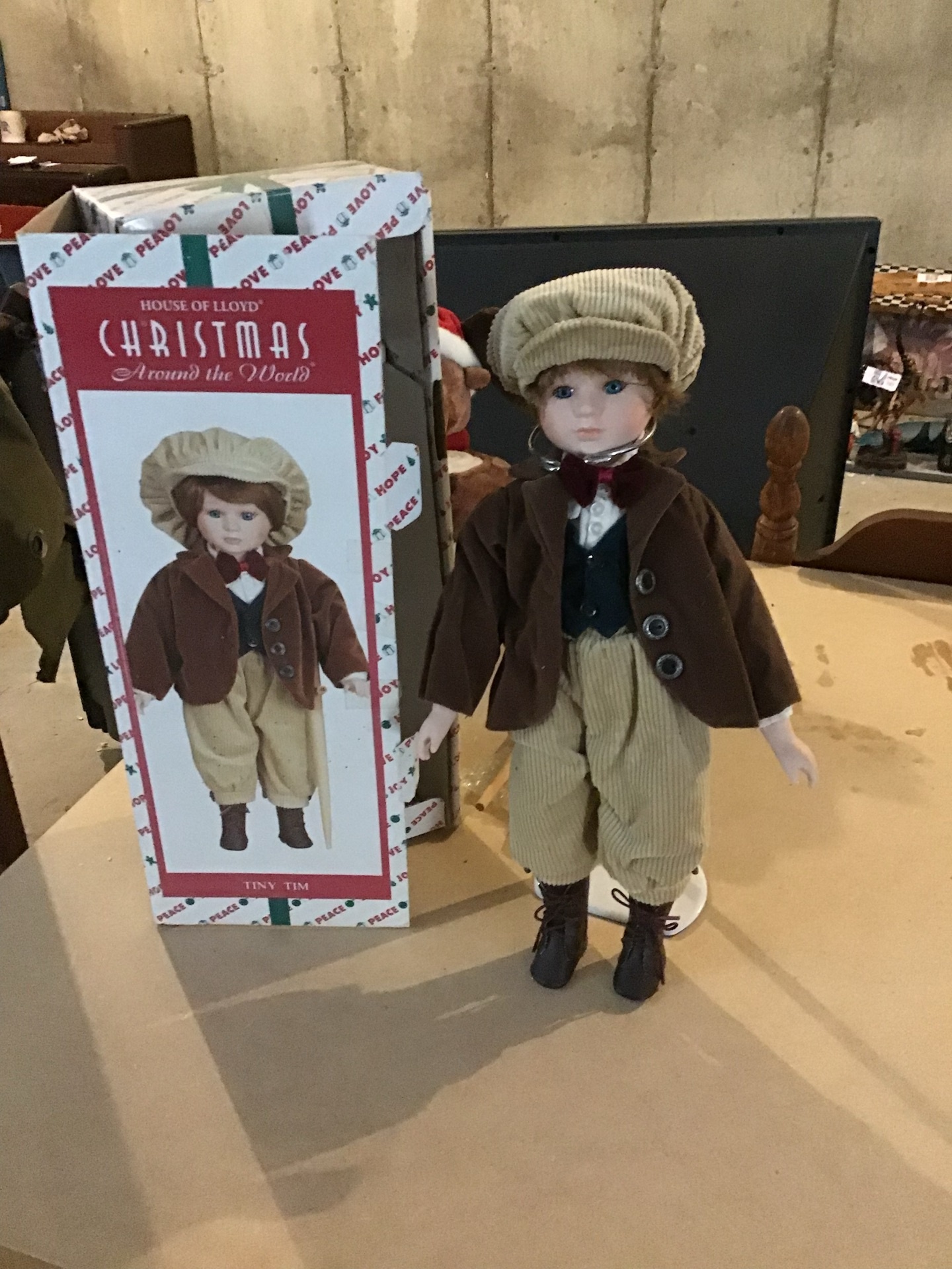 Christmas plush figures and Tiny Tim figurine - image 1 of 3