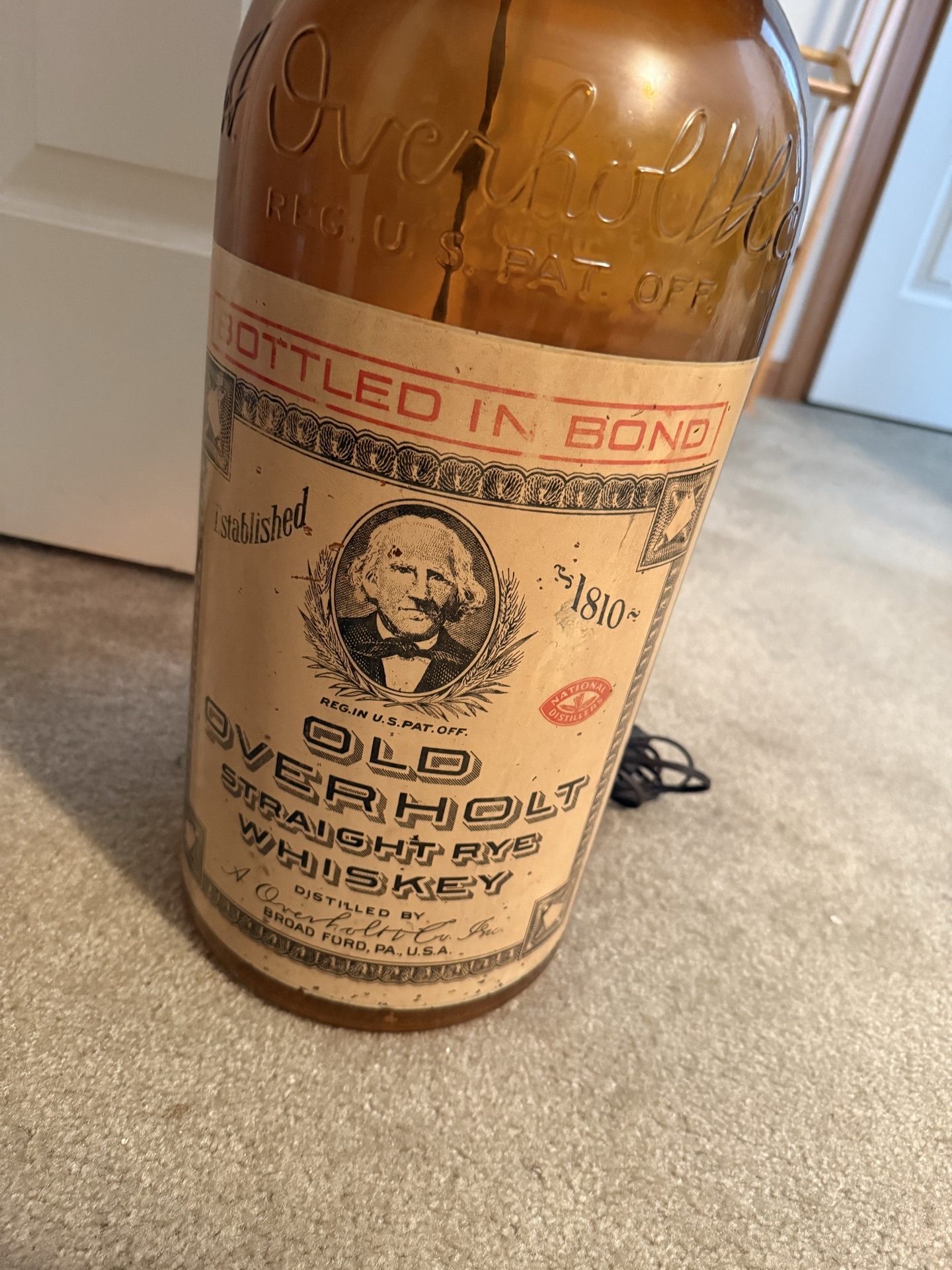 Old Overholt Whiskey Bottle Lamp with Burlap Shade - image 2 of 7