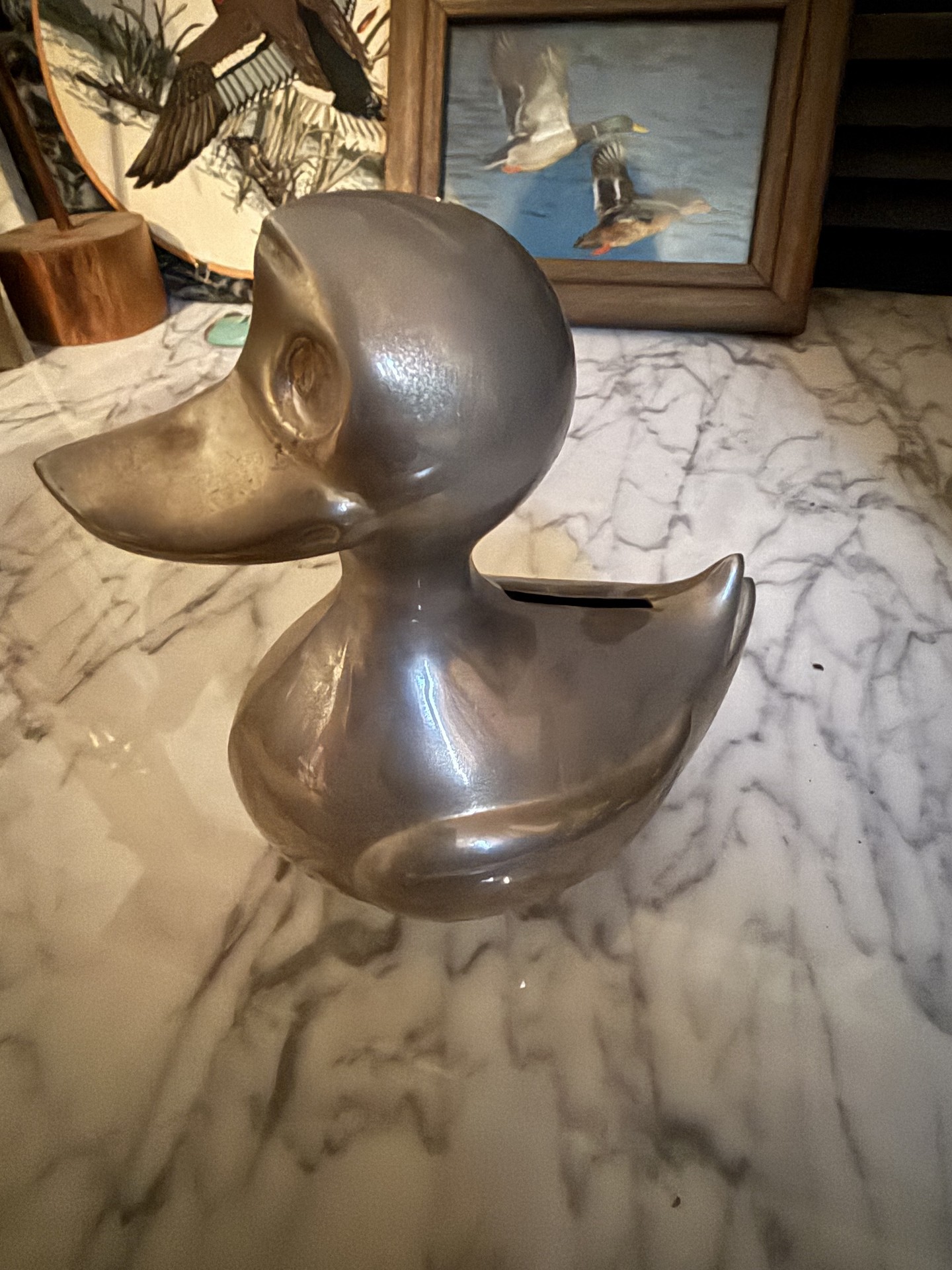 Duck-themed decorative collection with carved decoys, metal bank, and framed art - image 13 of 20