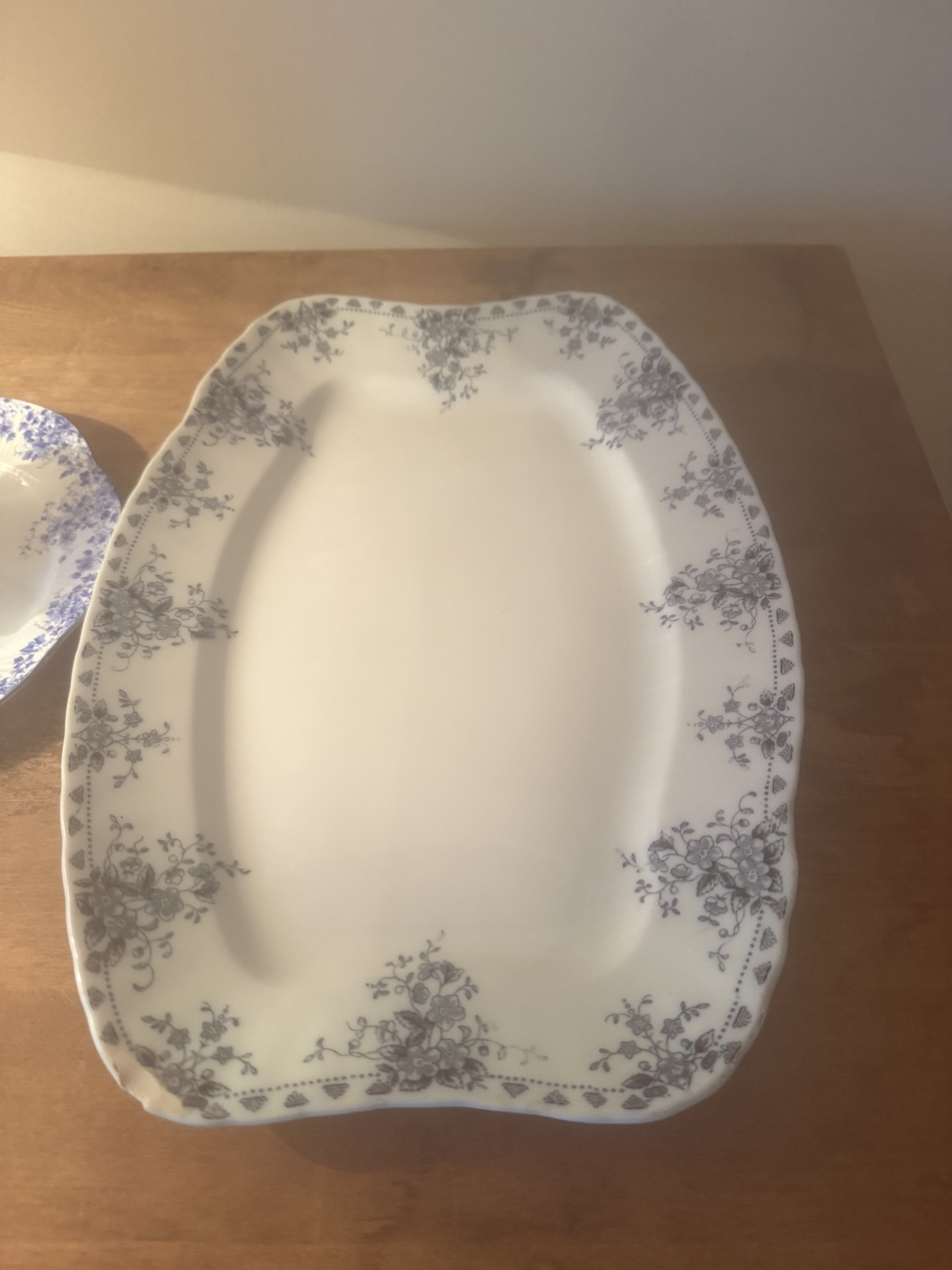 Blue and white Shelley bone china teacup with saucer and platter - image 2 of 7