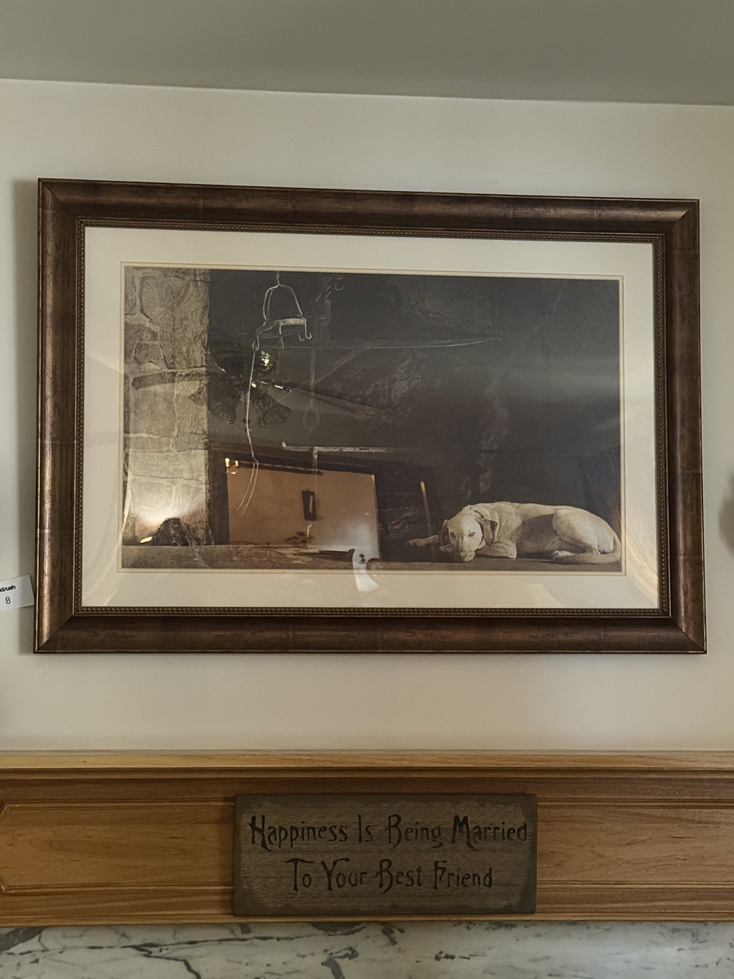 Framed dog print and decorative wooden sign - image 1 of 6