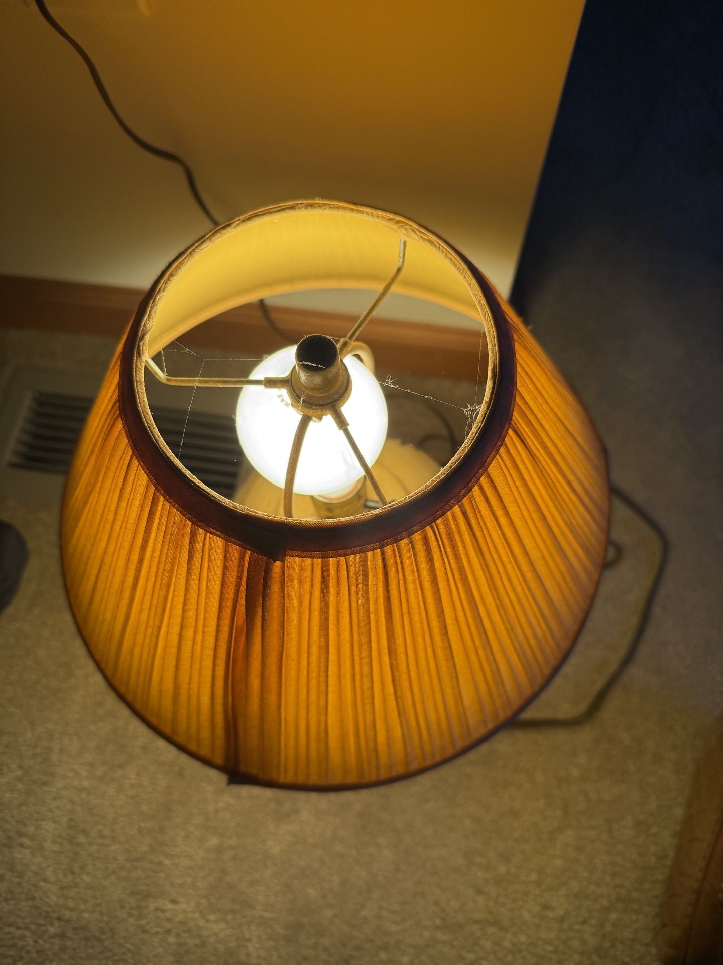 Blue-brown pottery-style ceramic lamp with pleated shade - image 4 of 5